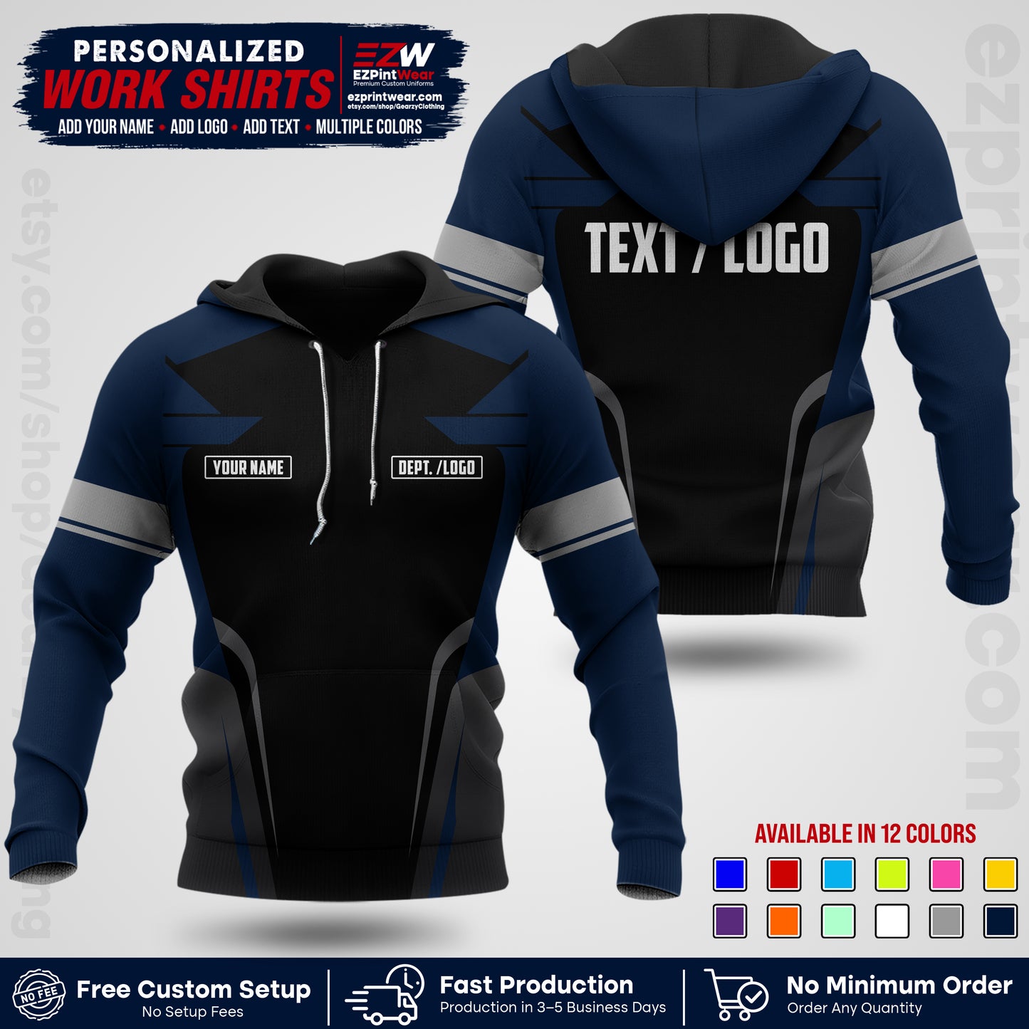 Custom All Over Print Work Uniform Shirt with Name, Logo & Text | Custom Hawaiian Shirt | Company Shirt | Employee Uniform UNF01