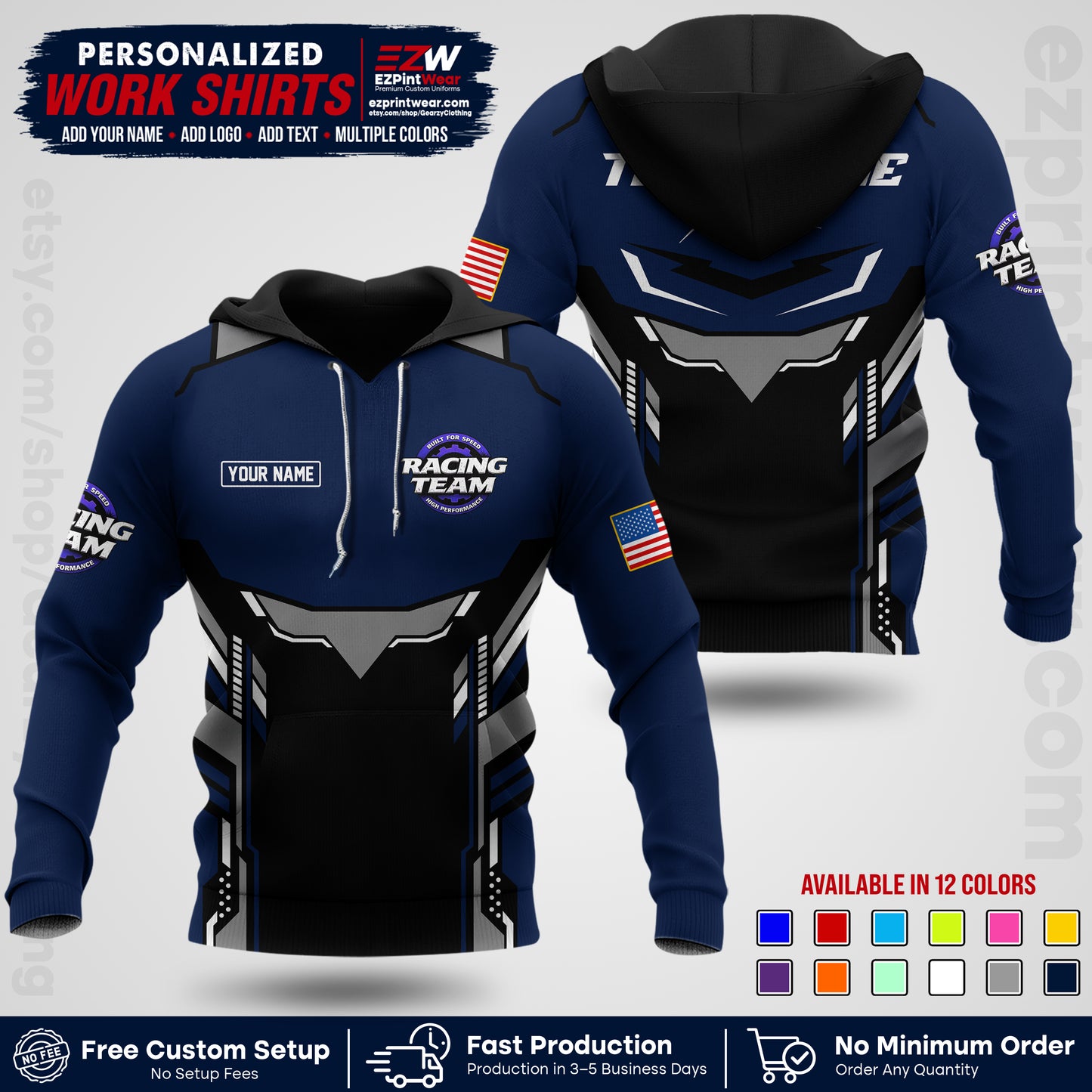 Custom Racing Shirt with Name, Logo & Text | Race Team Uniform | Crew Apparel RC11