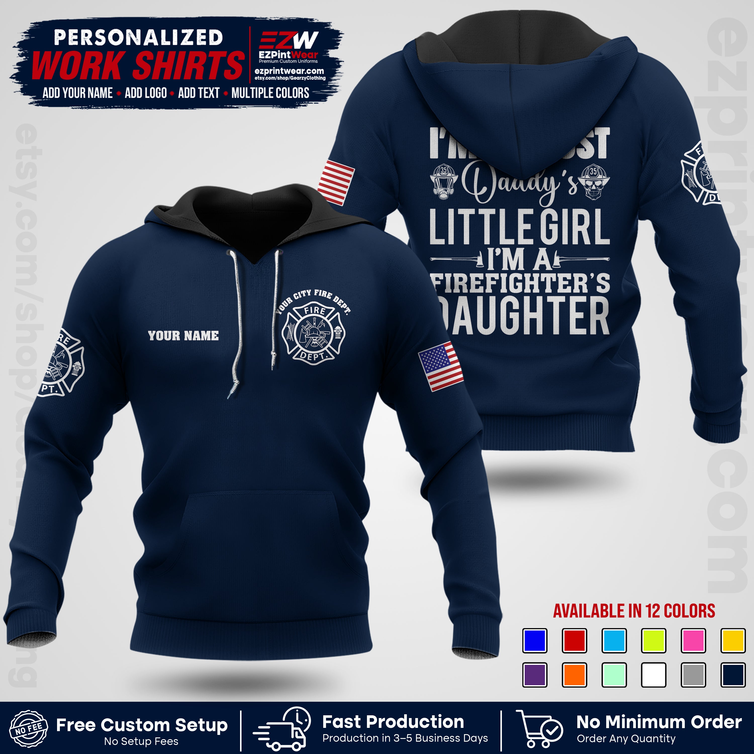 Custom Fire Department Shirt with Name, City Logo & Text | Firefighter Uniform | Button Up Work Shirt FF08