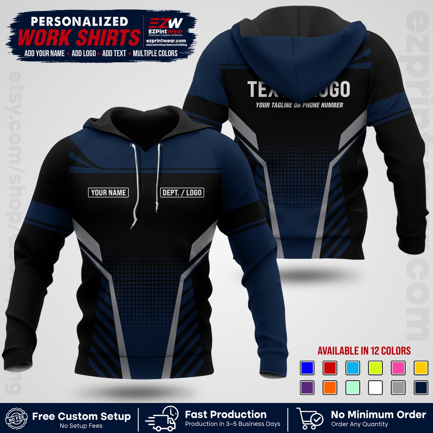 Custom All Over Print Work Uniform Shirt with Name, Logo & Text | Custom Hawaiian Shirt | Company Shirt | Employee Uniform UNF08