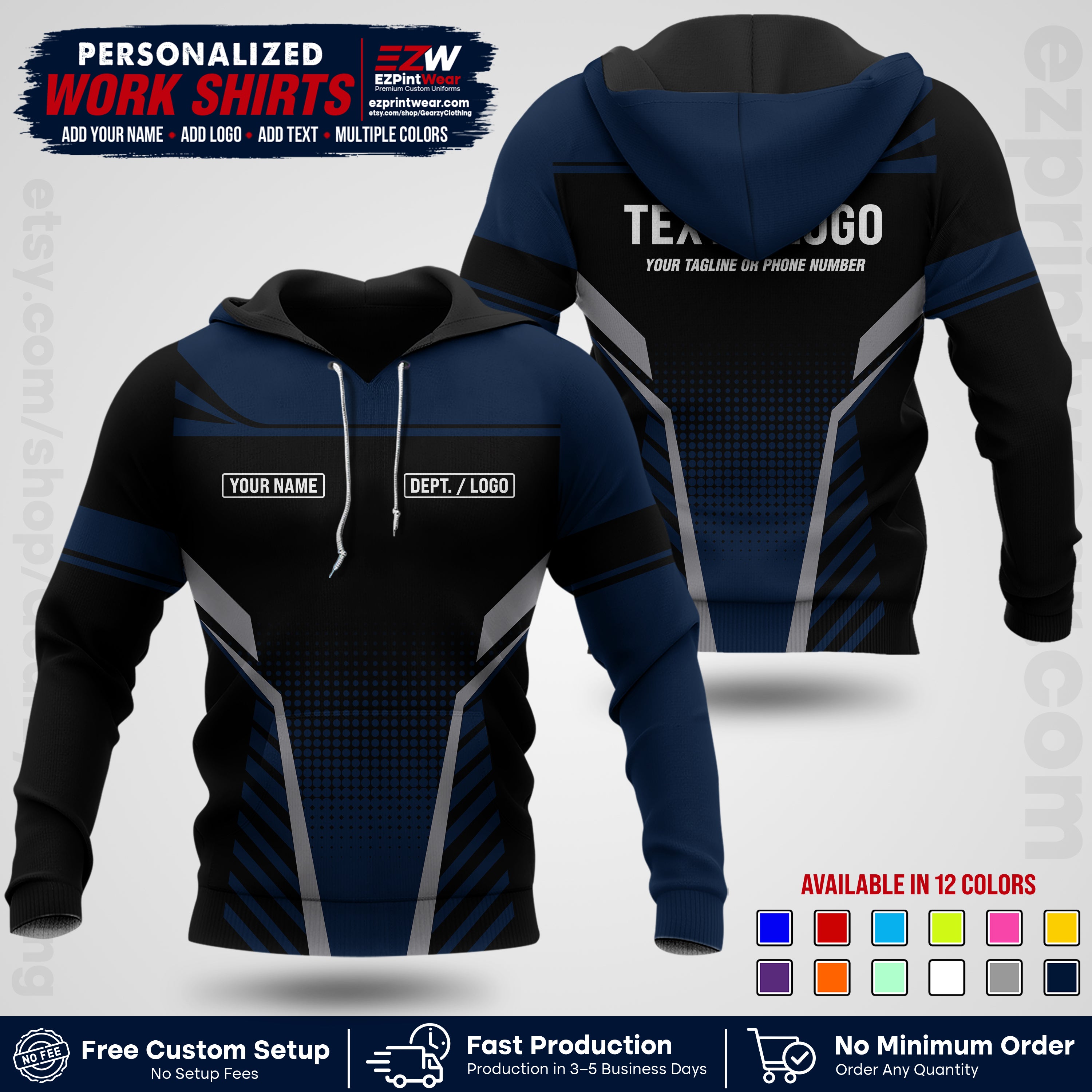 Custom All Over Print Work Uniform Shirt with Name, Logo & Text | Custom Hawaiian Shirt | Company Shirt | Employee Uniform UNF08