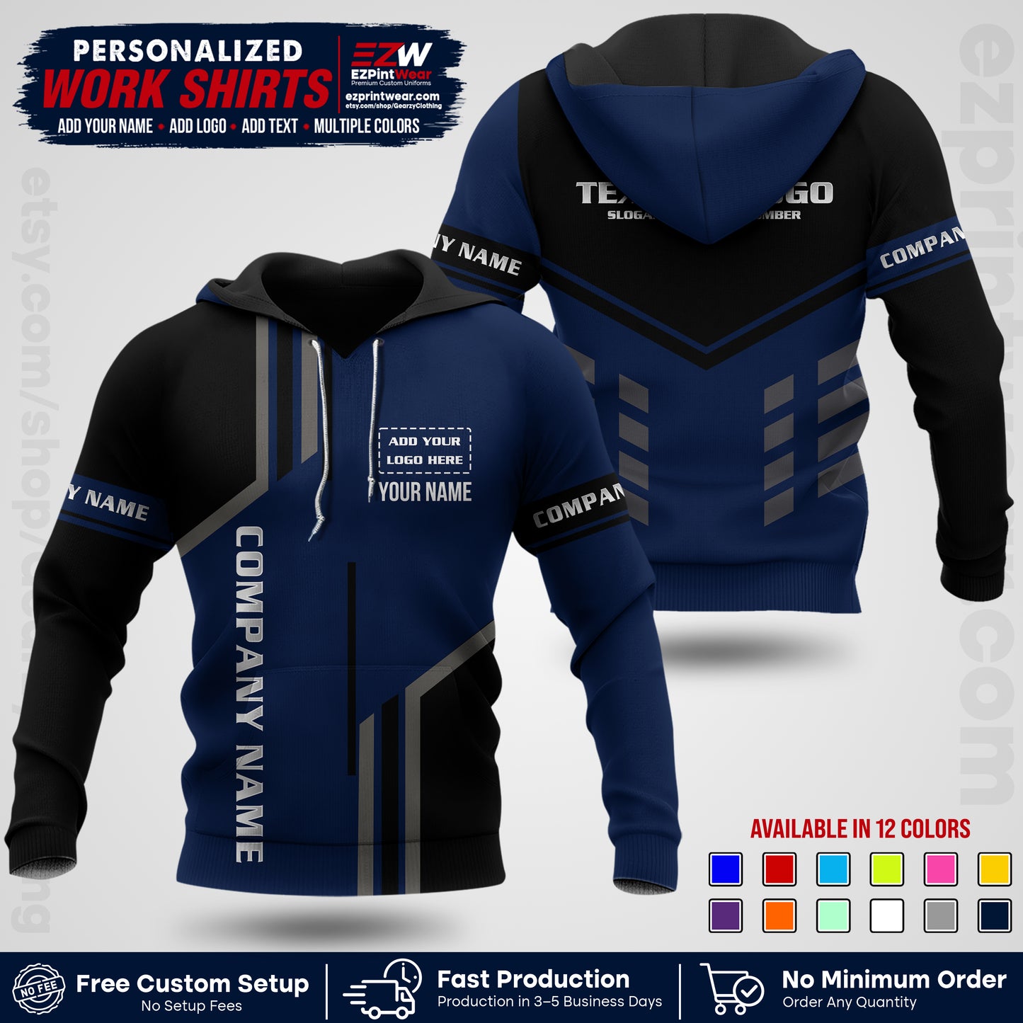 Custom All Over Print Work Uniform Shirt with Name, Logo & Text | Custom Hawaiian Shirt | Company Shirt | Employee Uniform UNF10