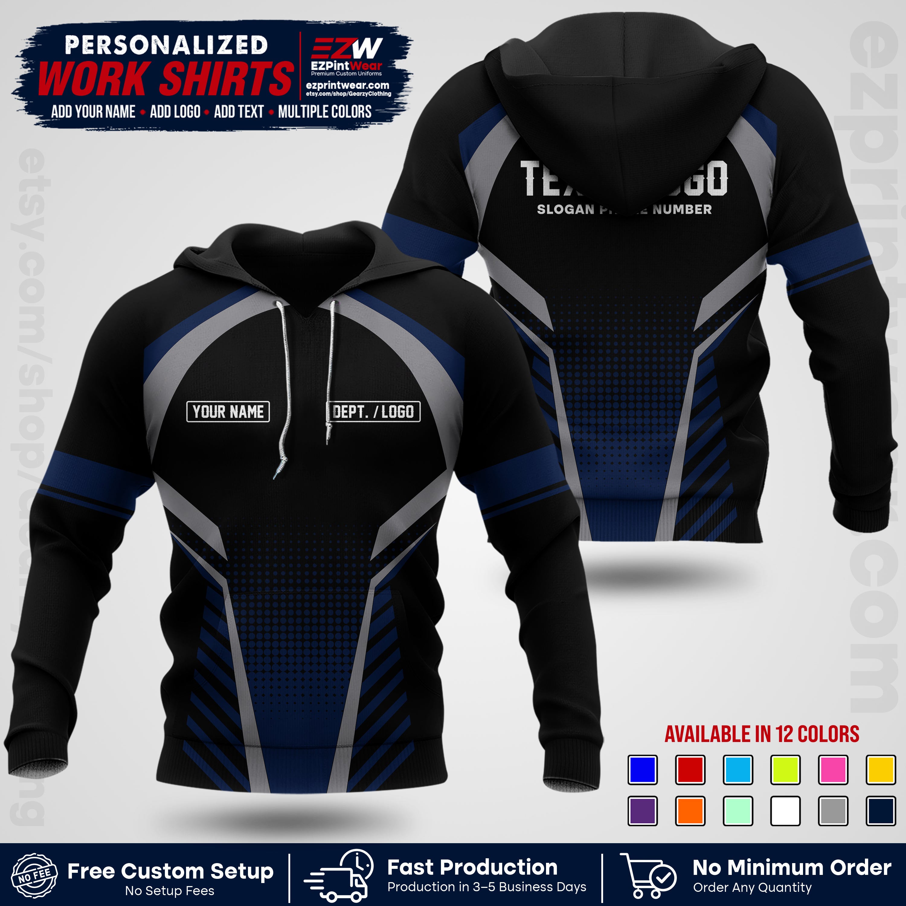Custom All Over Print Work Uniform Shirt with Name, Logo & Text | Custom Hawaiian Shirt | Company Shirt | Employee Uniform UNF19
