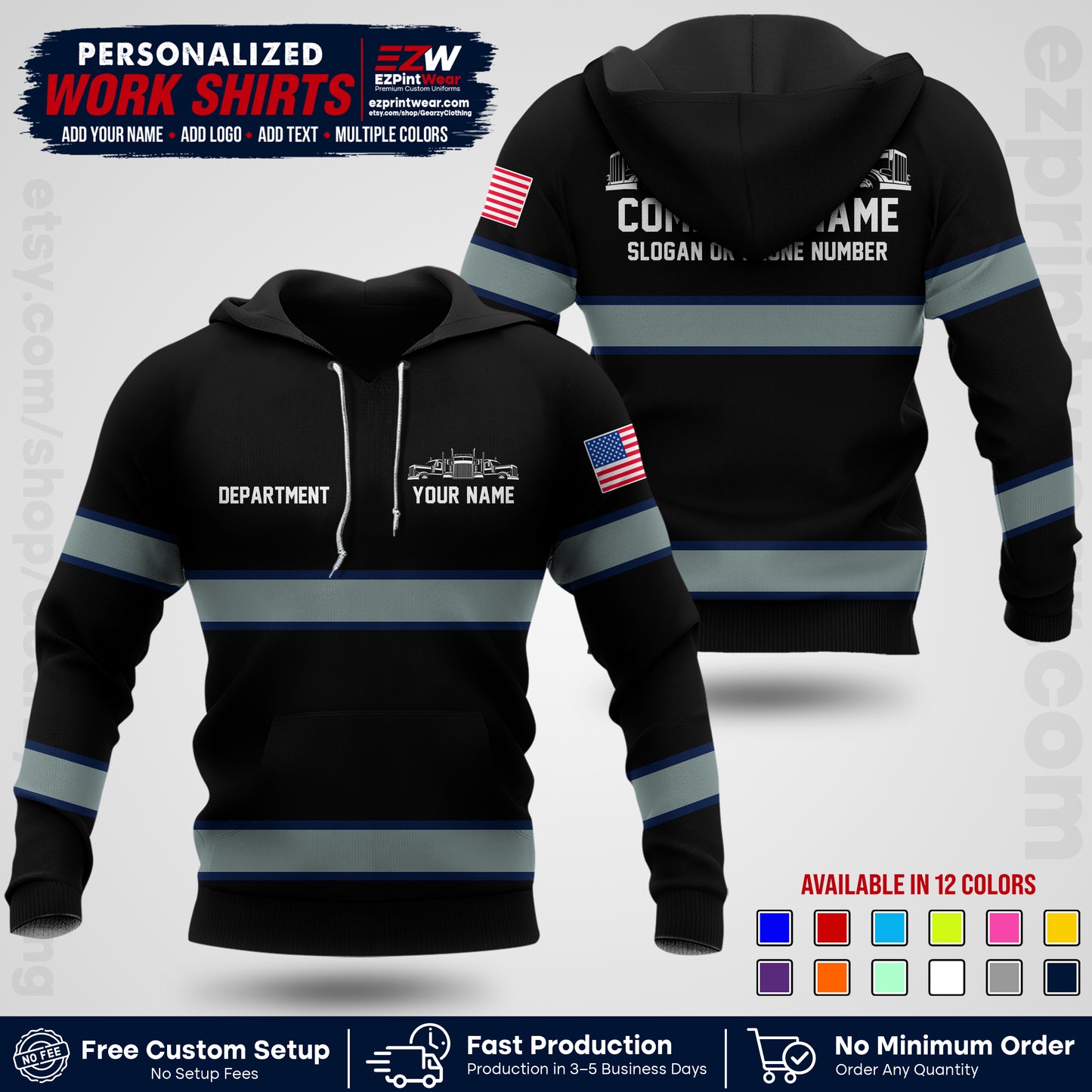 Personalized Truck Driver Workwear Uniform | Custom Safety Stripe Apparel | Non-Reflective Reflective Style Design TW04