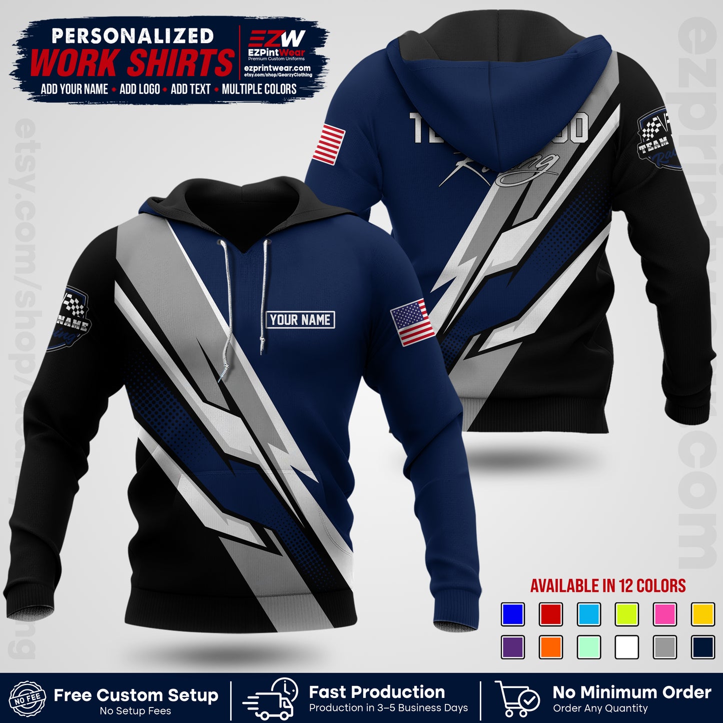 Custom Racing Shirt with Name, Logo & Text | Race Team Uniform | Crew Apparel RC01