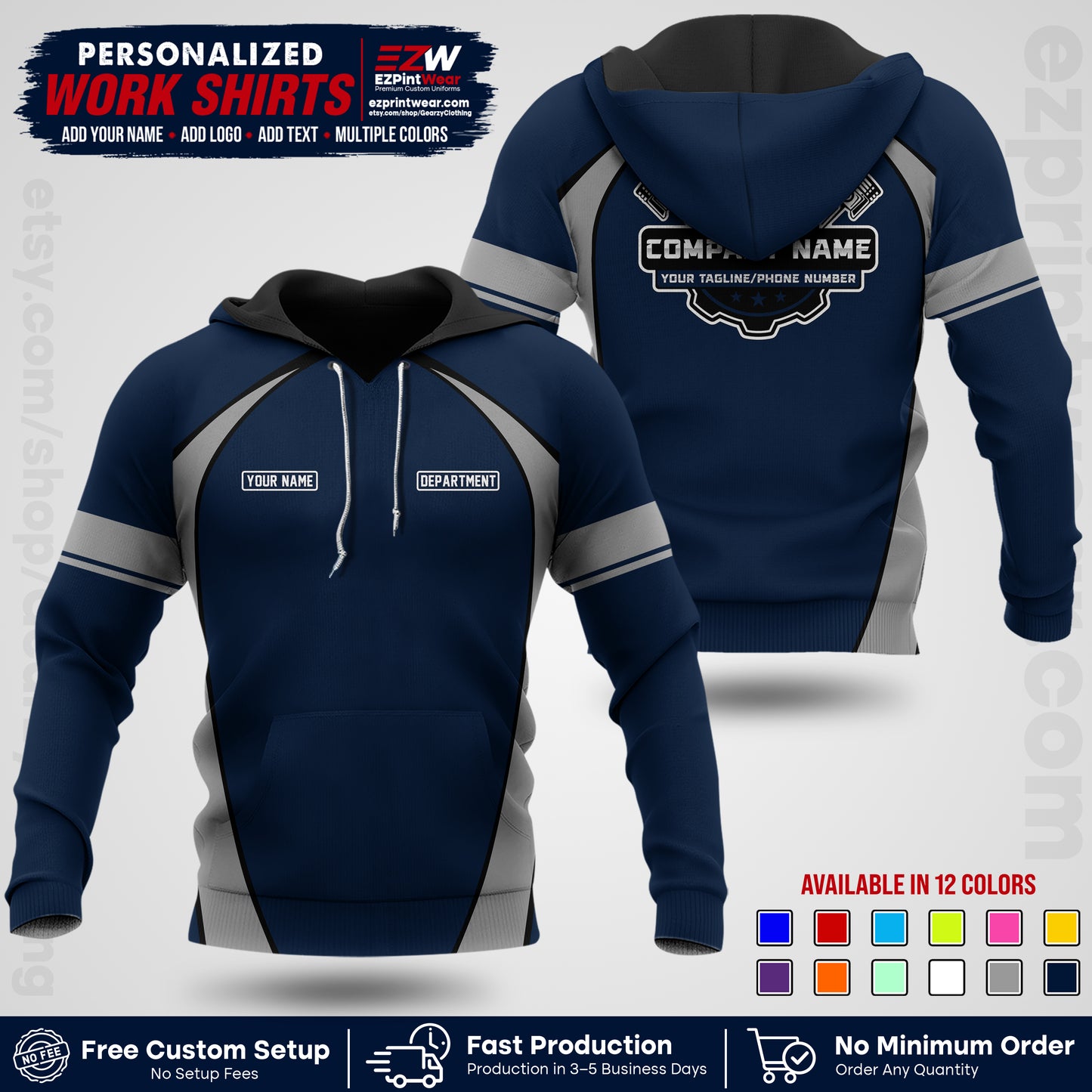 Custom Mechanic Work Shirt with Name, Logo & Text | Auto Shop Uniform | Workwear MCN 09