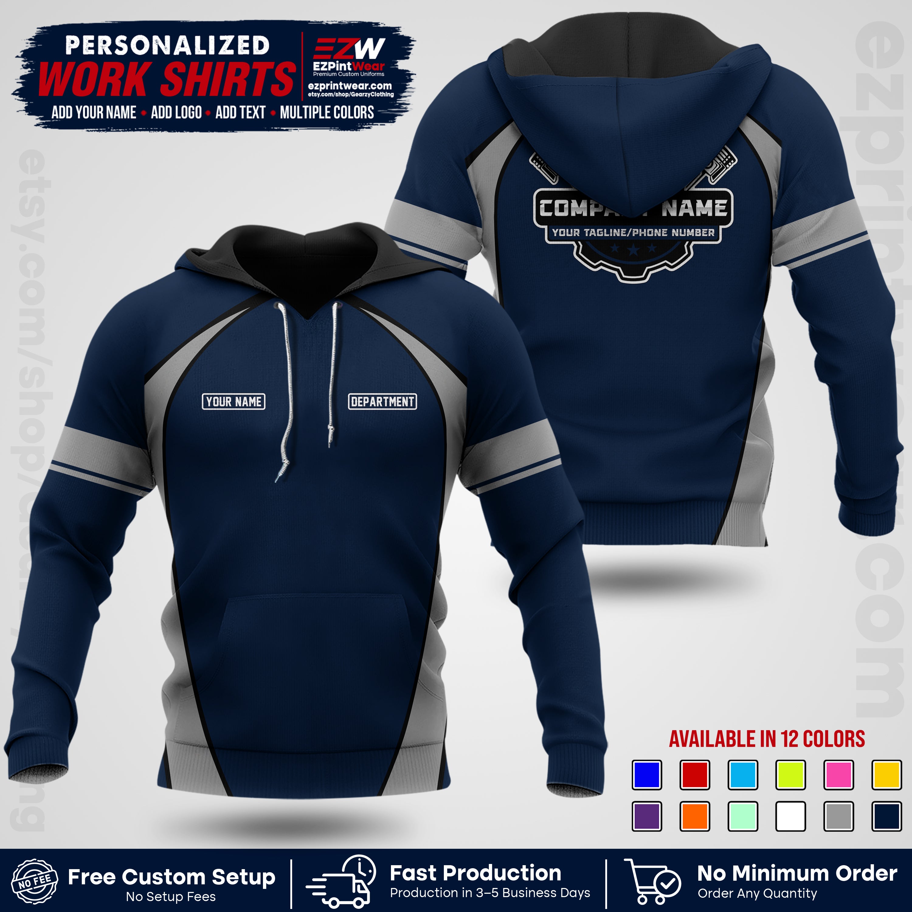 Custom Mechanic Work Shirt with Name, Logo & Text | Auto Shop Uniform | Workwear MCN 09