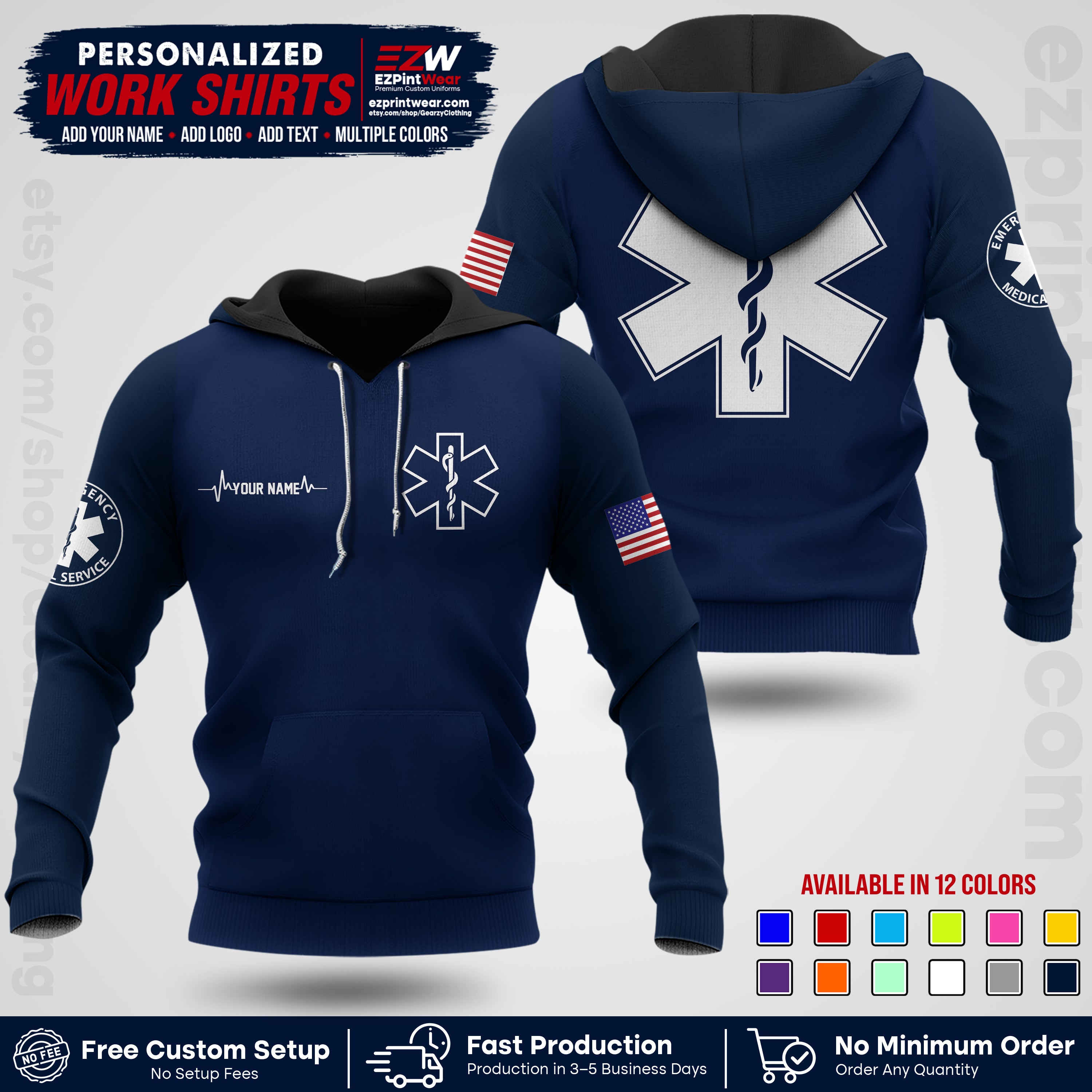 Custom EMS Shirt with Name, Logo & Text | EMS Team Uniform | First Responder Workwear EMSU04