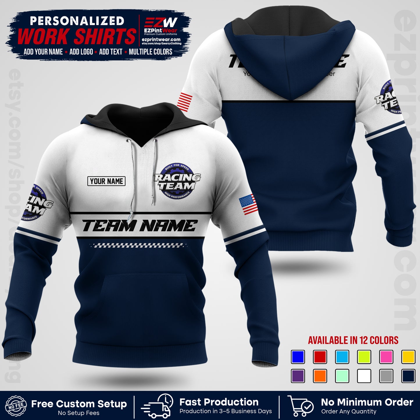 Custom Racing Shirt with Name, Logo & Text | Race Team Uniform | Crew Apparel RC12
