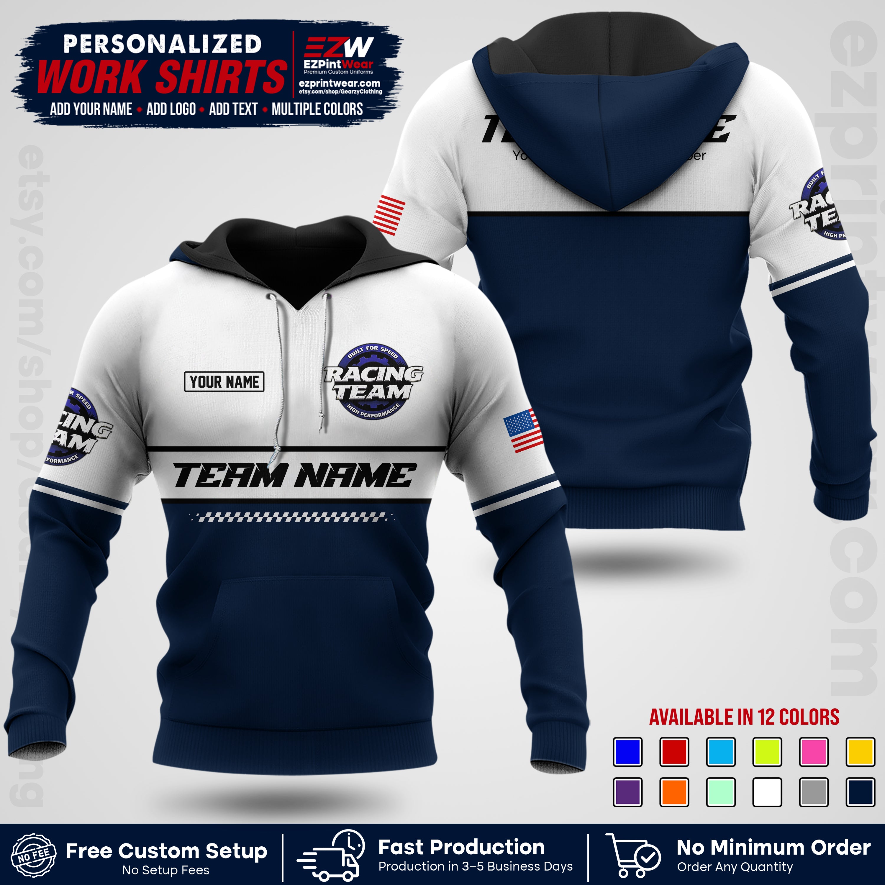 Custom Racing Shirt with Name, Logo & Text | Race Team Uniform | Crew Apparel RC12