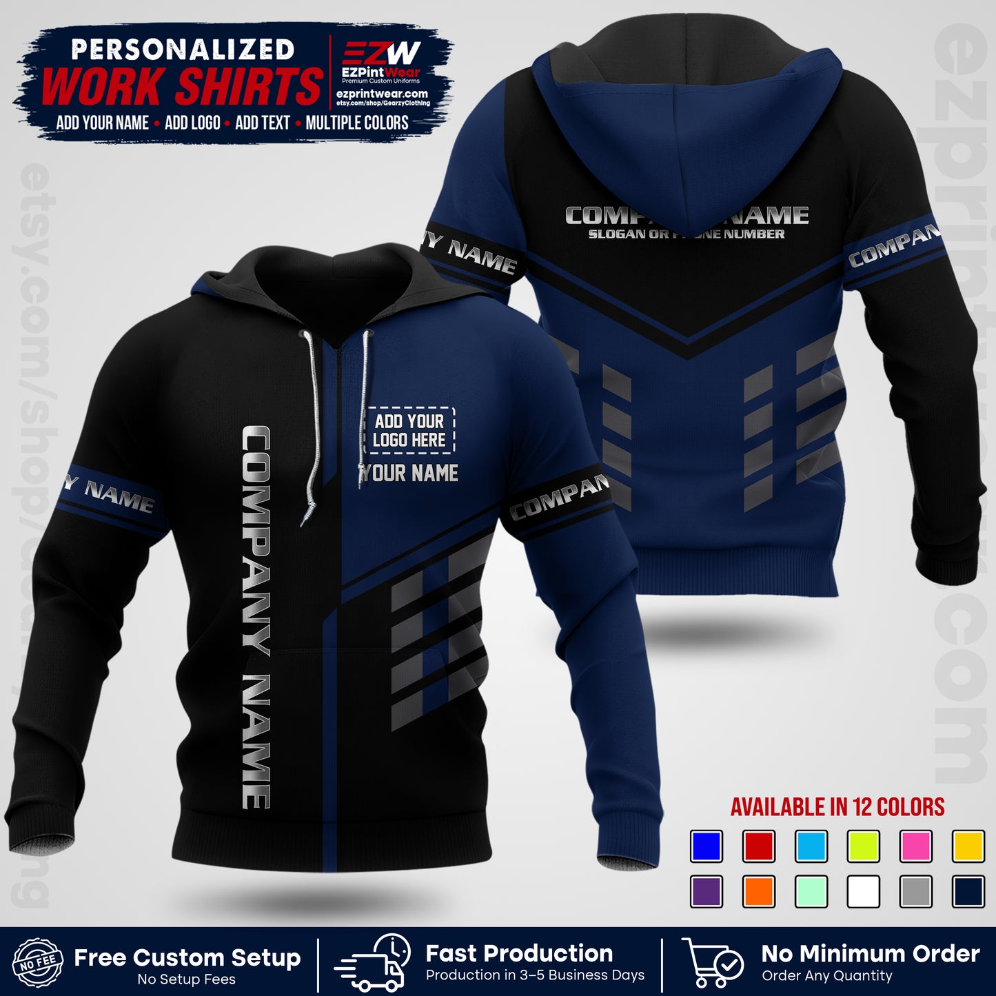 Custom All Over Print Work Uniform Shirt with Name, Logo & Text | Custom Hawaiian Shirt | Company Shirt | Employee Uniform UNF09