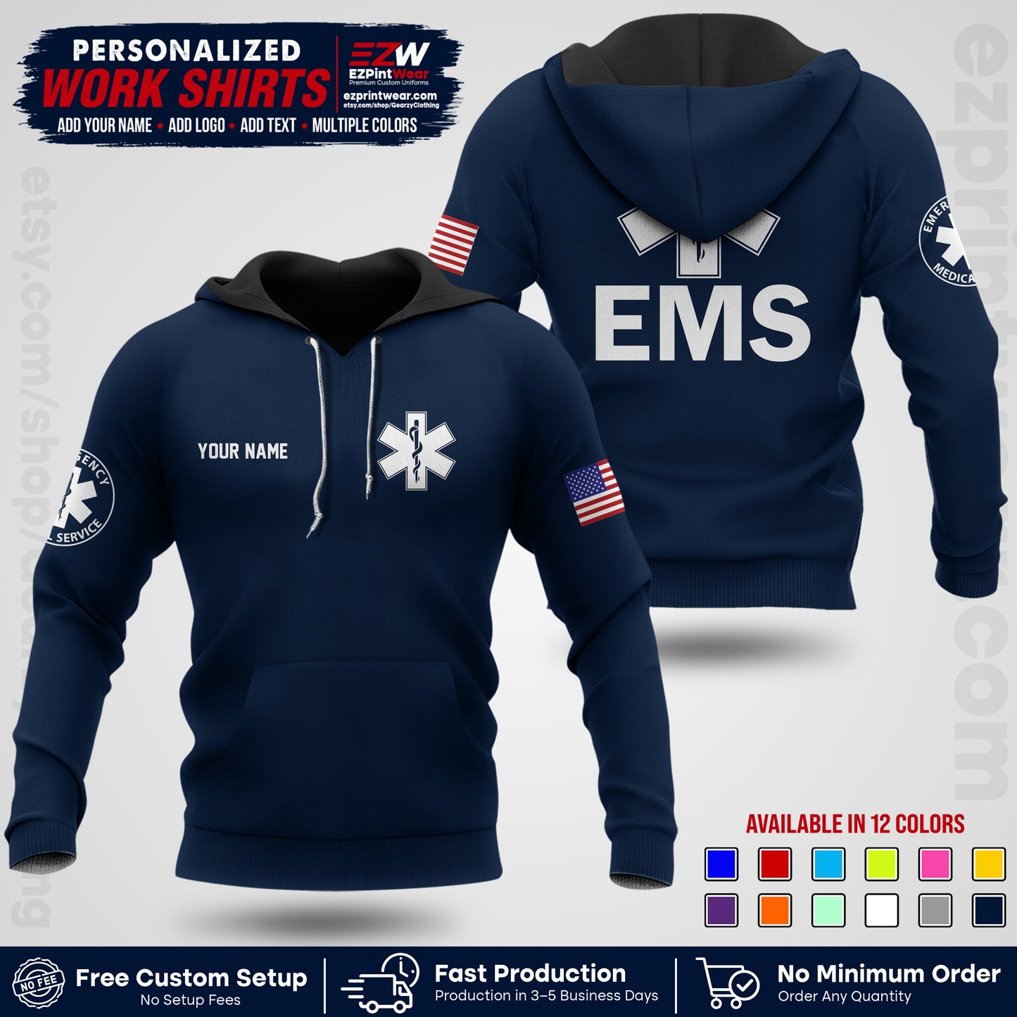 Custom EMS Shirt with Name, Logo & Text | EMS Team Uniform | First Responder Workwear EMSU02