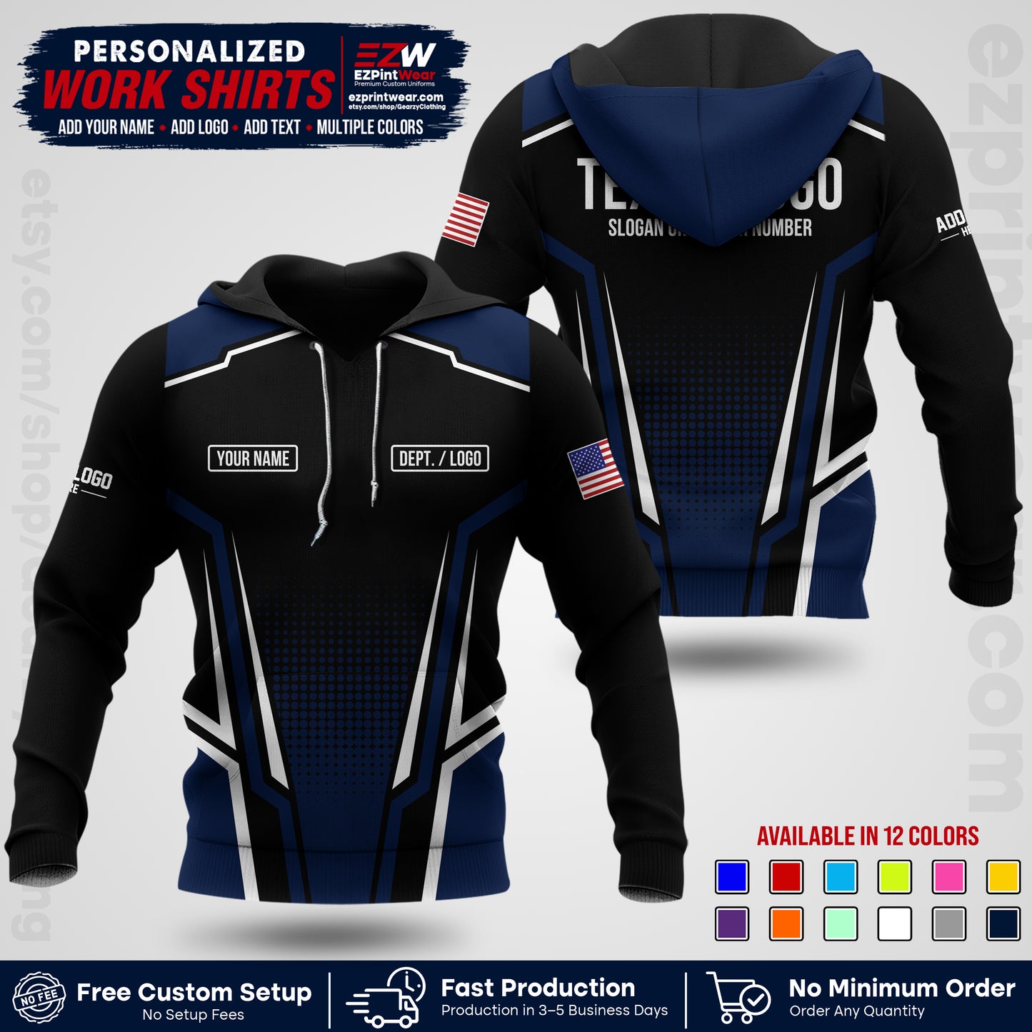 Custom All Over Print Work Uniform Shirt with Name, Logo & Text | Custom Hawaiian Shirt | Company Shirt | Employee Uniform UNF17