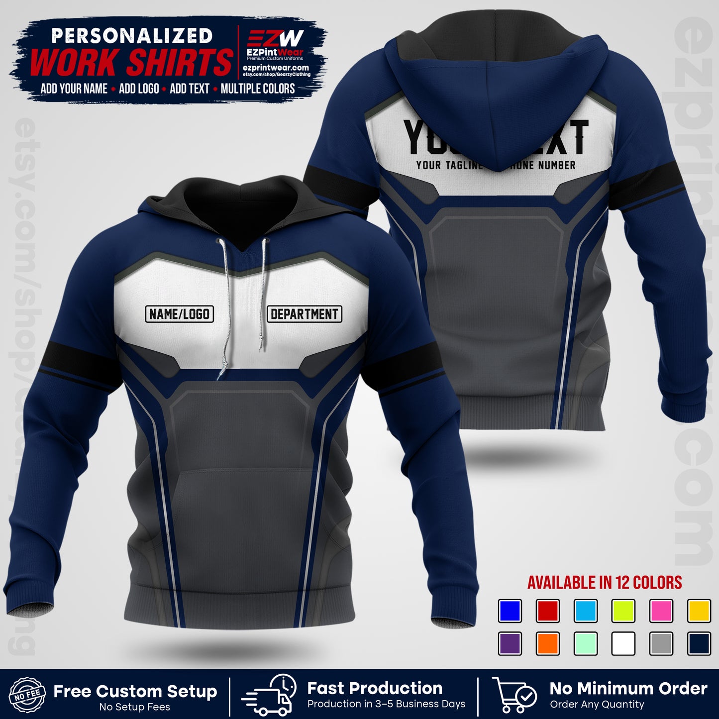 Custom All Over Print Work Uniform Shirt with Name, Logo & Text | Custom Hawaiian Shirt | Company Shirt | Employee Uniform UNF05