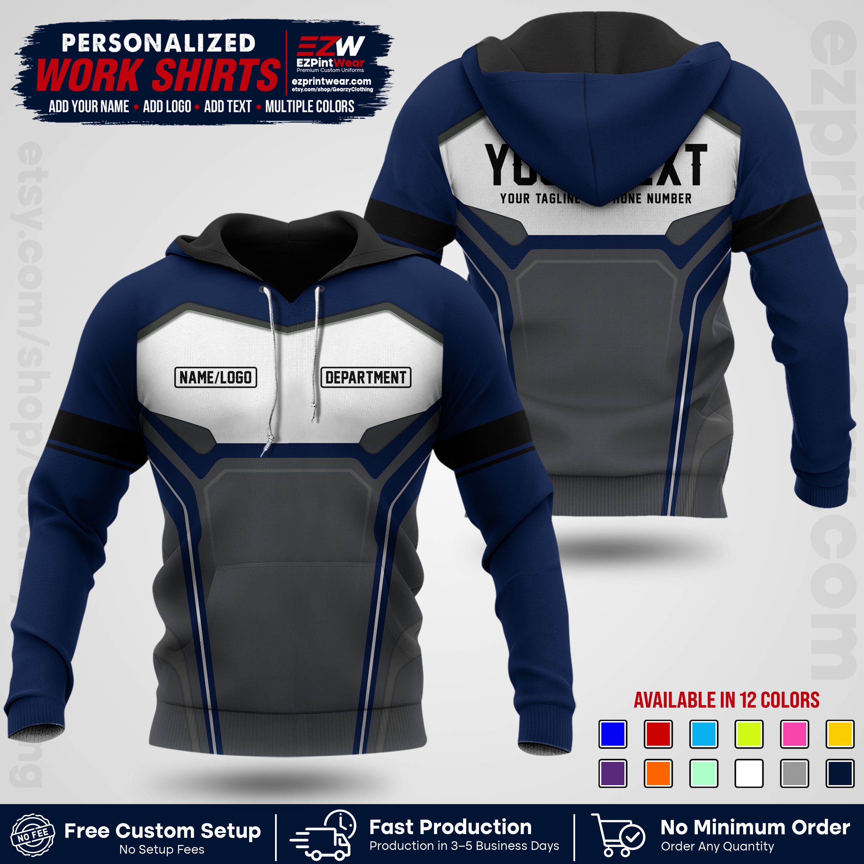 Custom All Over Print Work Uniform Shirt with Name, Logo & Text | Custom Hawaiian Shirt | Company Shirt | Employee Uniform UNF05