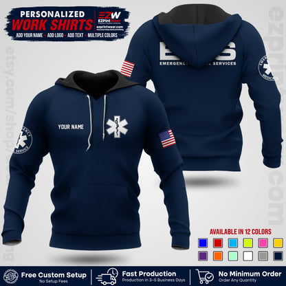 Custom EMS Shirt with Name, Logo & Text | EMS Team Uniform | First Responder Workwear EMSU01