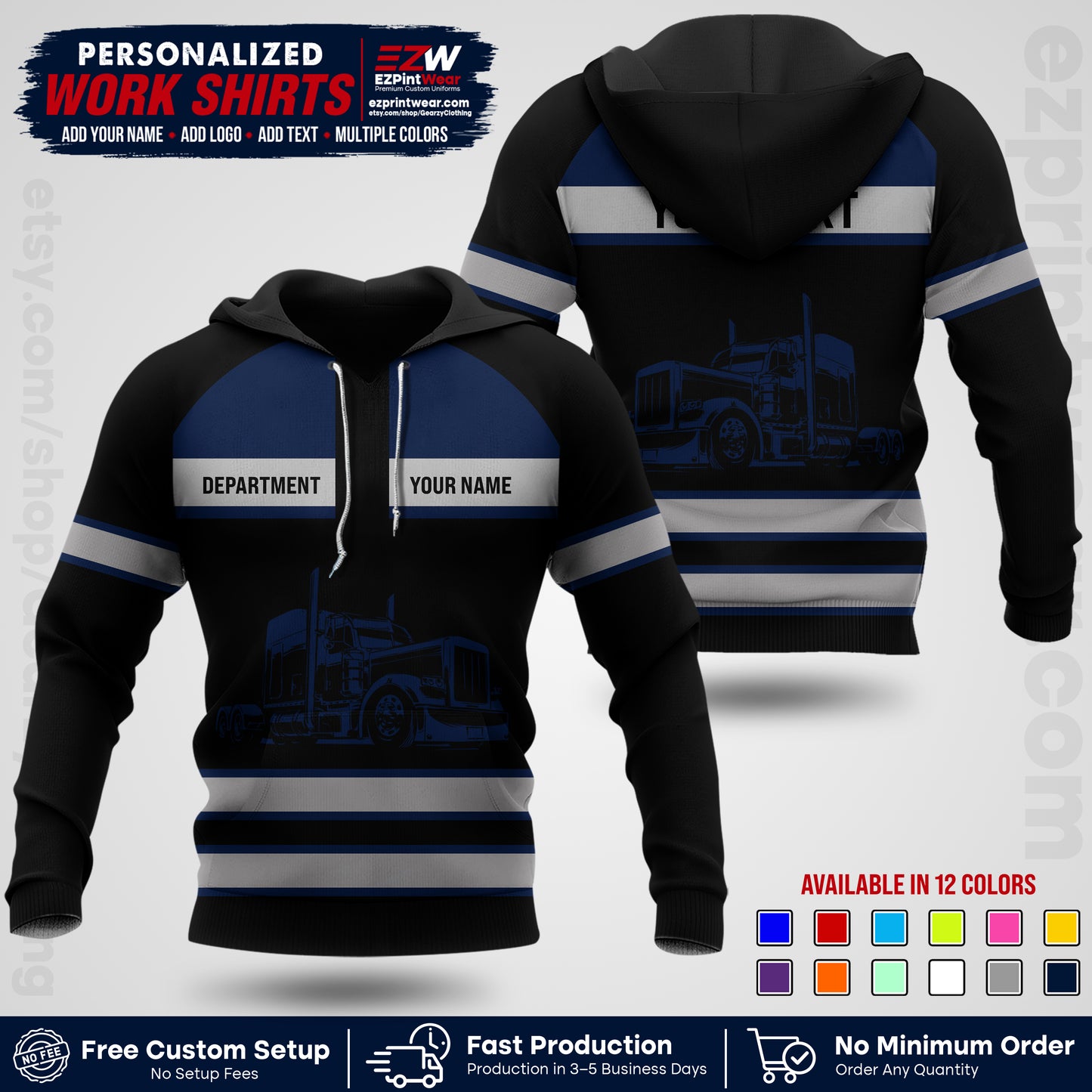 Personalized Truck Driver Workwear Uniform | Custom Safety Stripe Apparel | Non-Reflective Reflective Style Design TW02