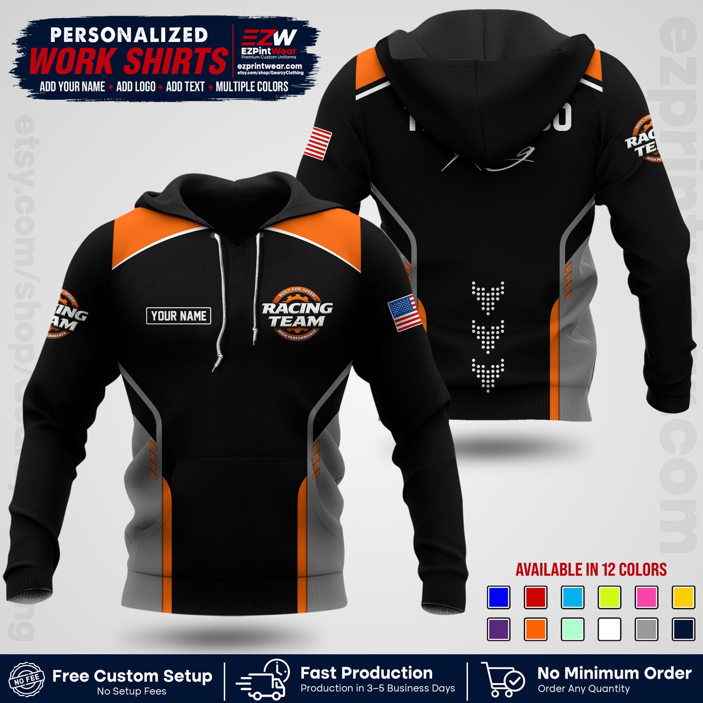 Custom Racing Shirt with Name, Logo & Text | Race Team Uniform | Crew Apparel RC09