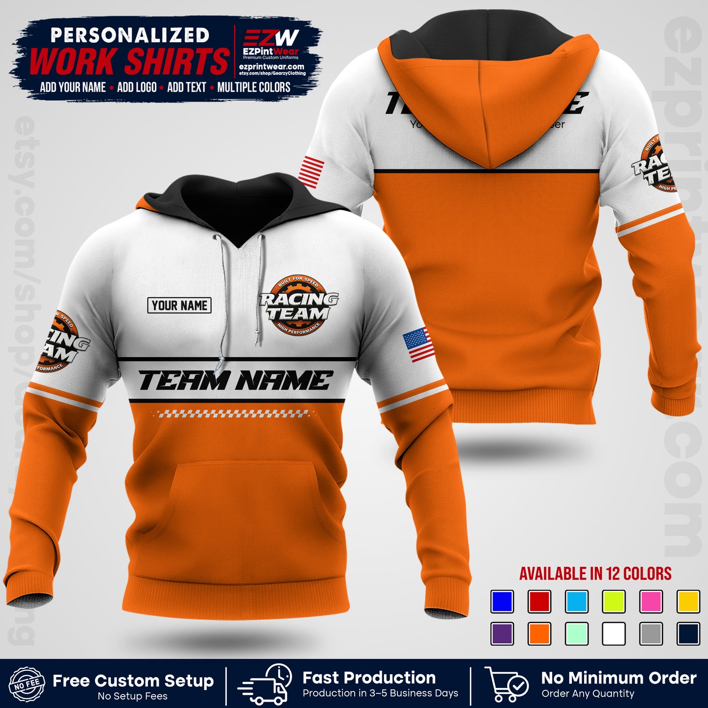 Custom Racing Shirt with Name, Logo & Text | Race Team Uniform | Crew Apparel RC12