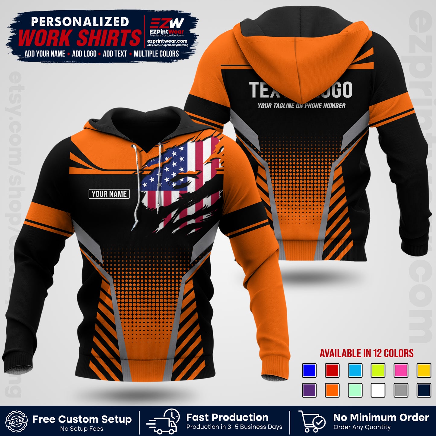 Custom All Over Print Work Uniform Shirt with Name, Logo & Text | Custom Hawaiian Shirt | Company Shirt | Employee Uniform UNF07