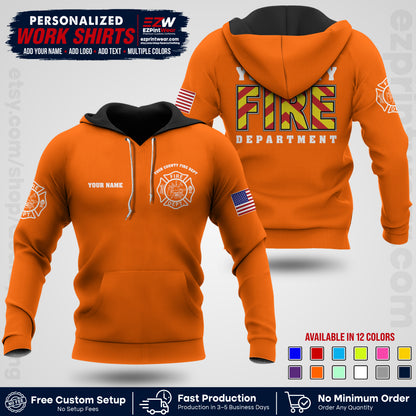 Custom Fire Department Shirt with Name, City Logo & Text | Firefighter Uniform | Button Up Work Shirt FF05