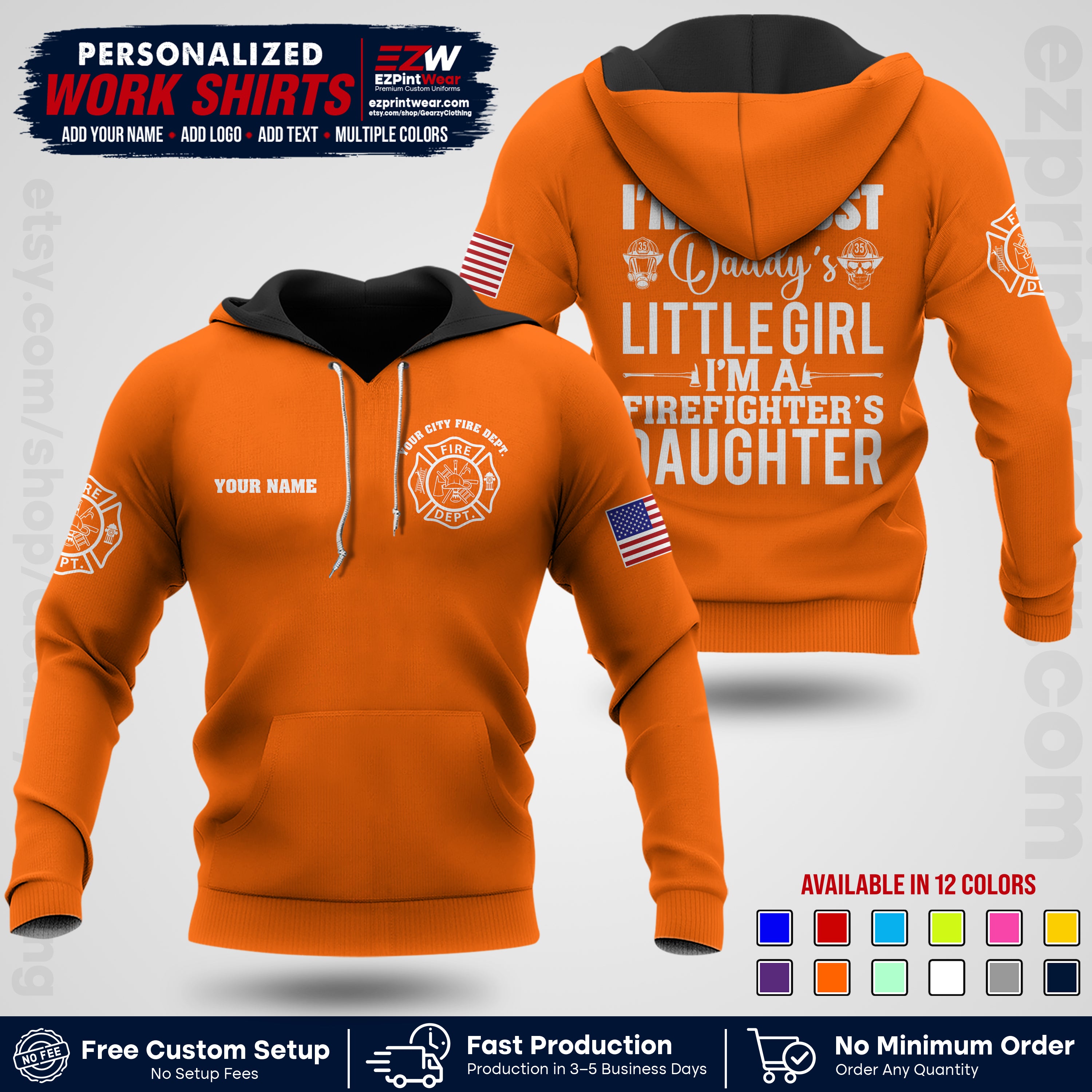 Custom Fire Department Shirt with Name, City Logo & Text | Firefighter Uniform | Button Up Work Shirt FF08