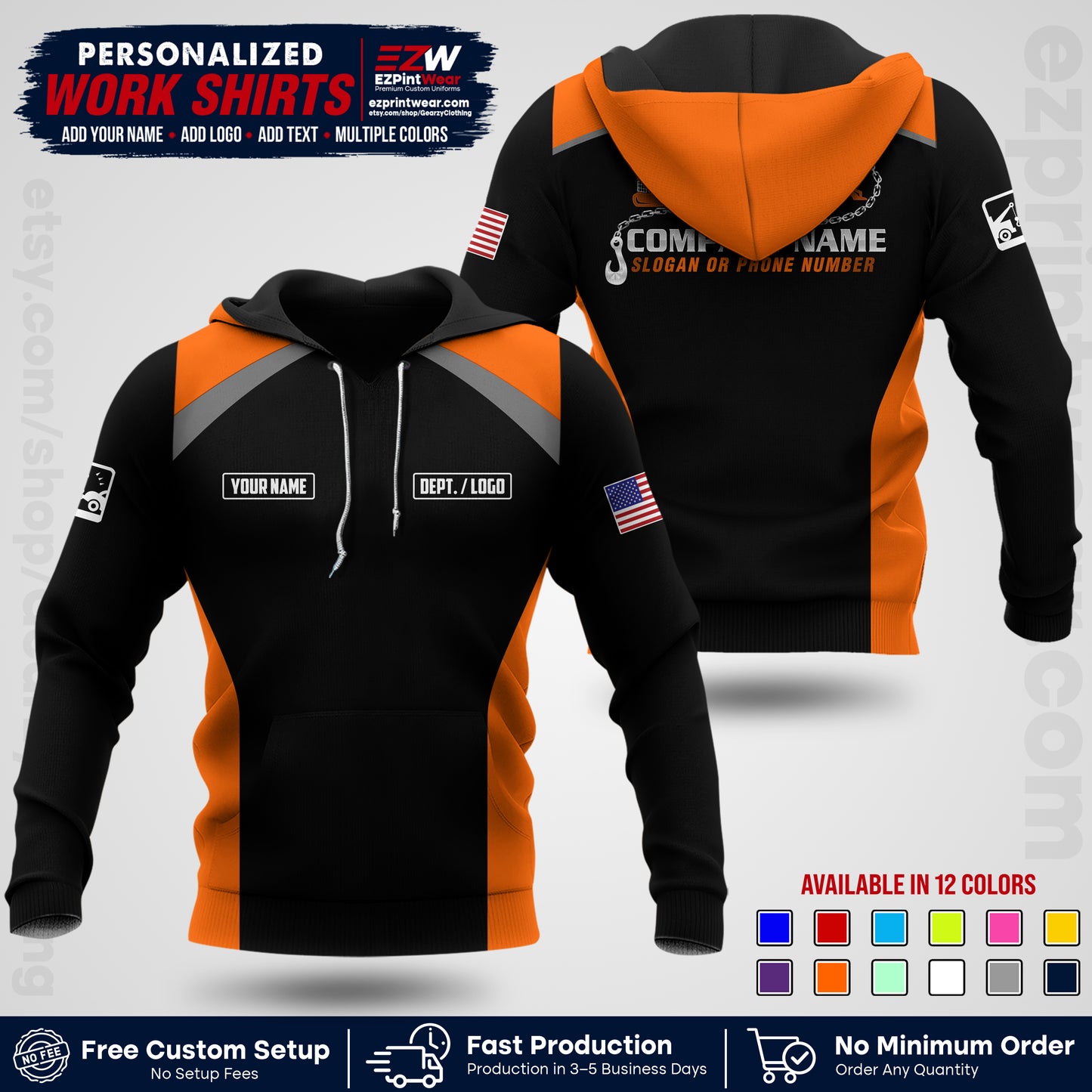 Custom Towing Shirt with Name, Logo & Text | Towing Company Uniform | Workwear TW01