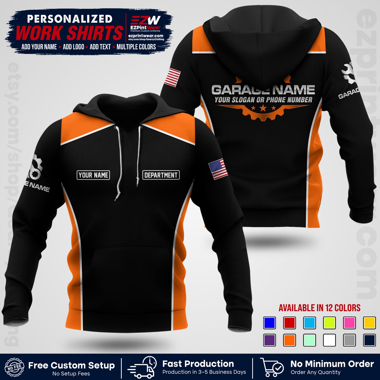 Custom Mechanic Work Shirt with Name, Logo & Text | Auto Shop Uniform | Workwear MCN 07