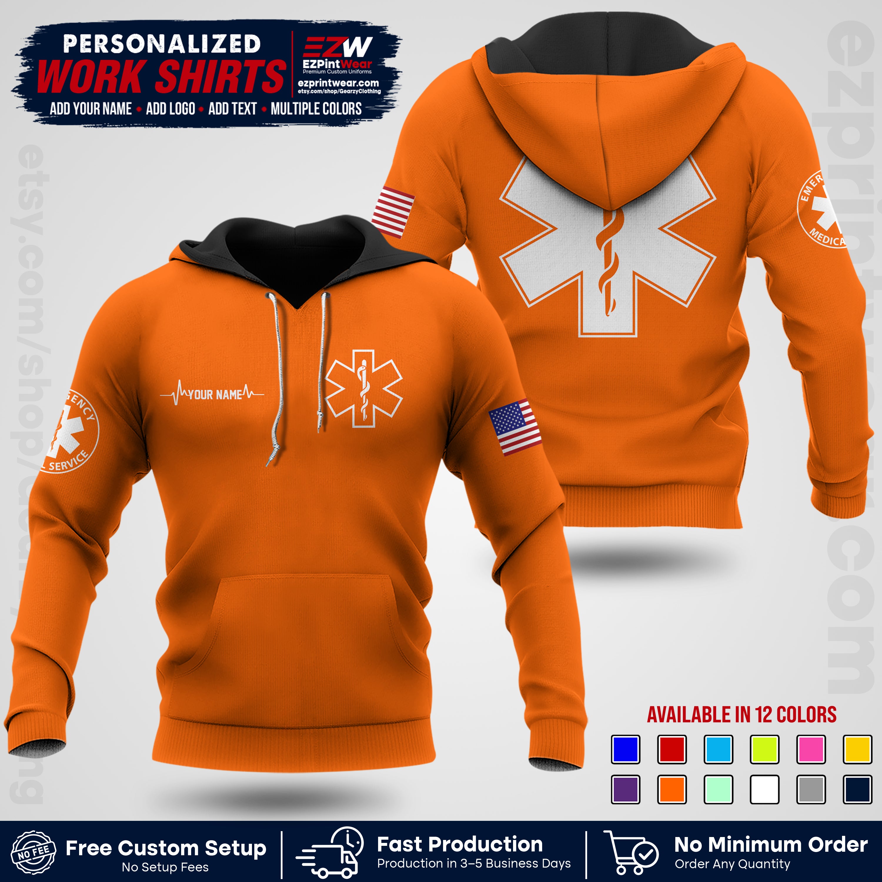 Custom EMS Shirt with Name, Logo & Text | EMS Team Uniform | First Responder Workwear EMSU04