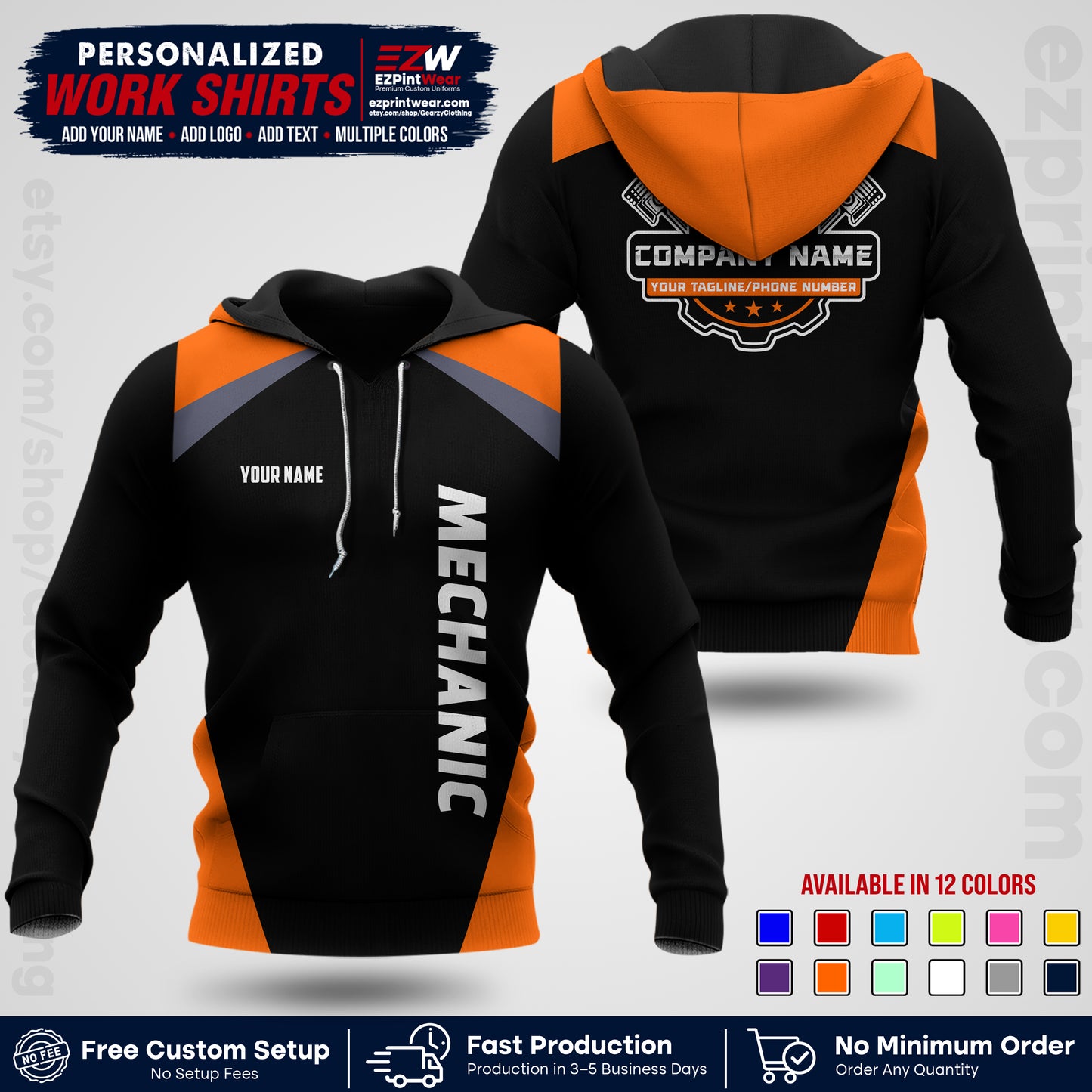 Custom Mechanic Work Shirt with Name, Logo & Text | Auto Shop Uniform | Workwear MCN 02