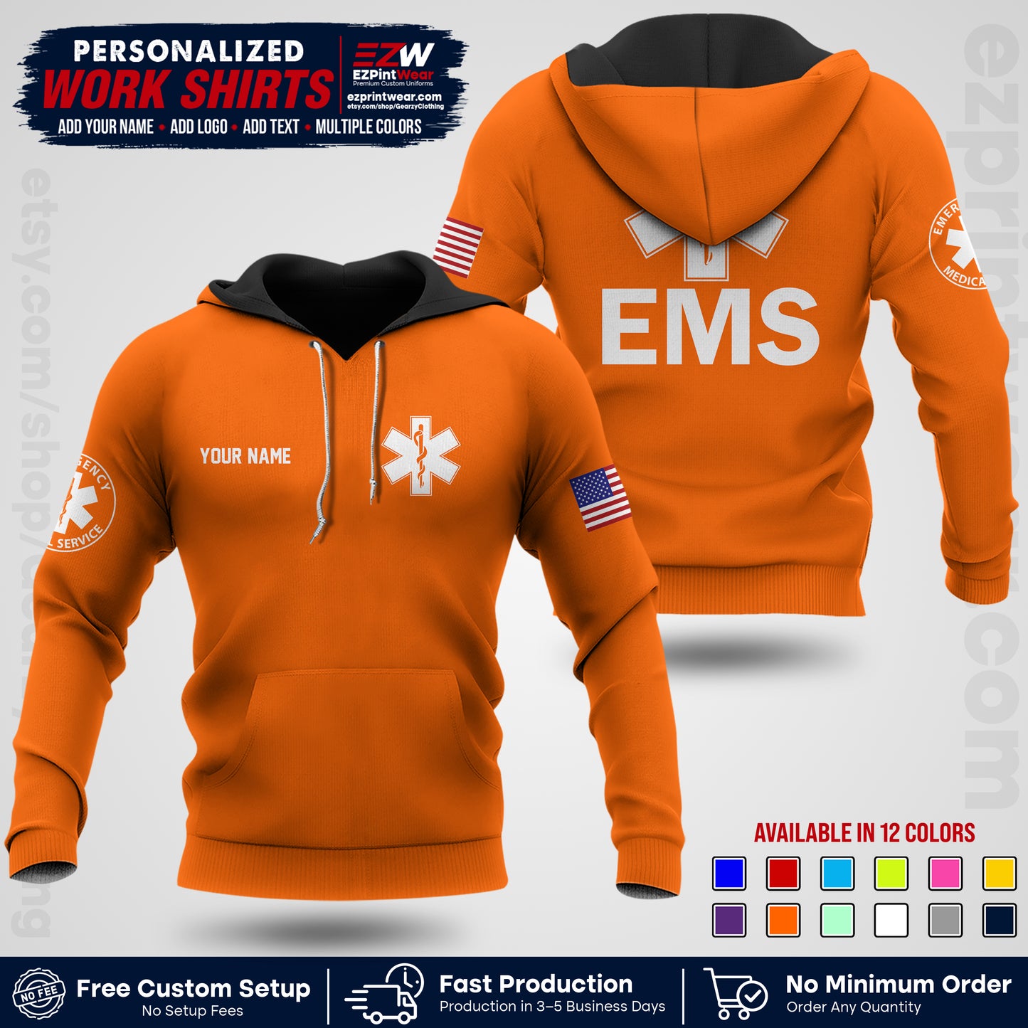 Custom EMS Shirt with Name, Logo & Text | EMS Team Uniform | First Responder Workwear EMSU02