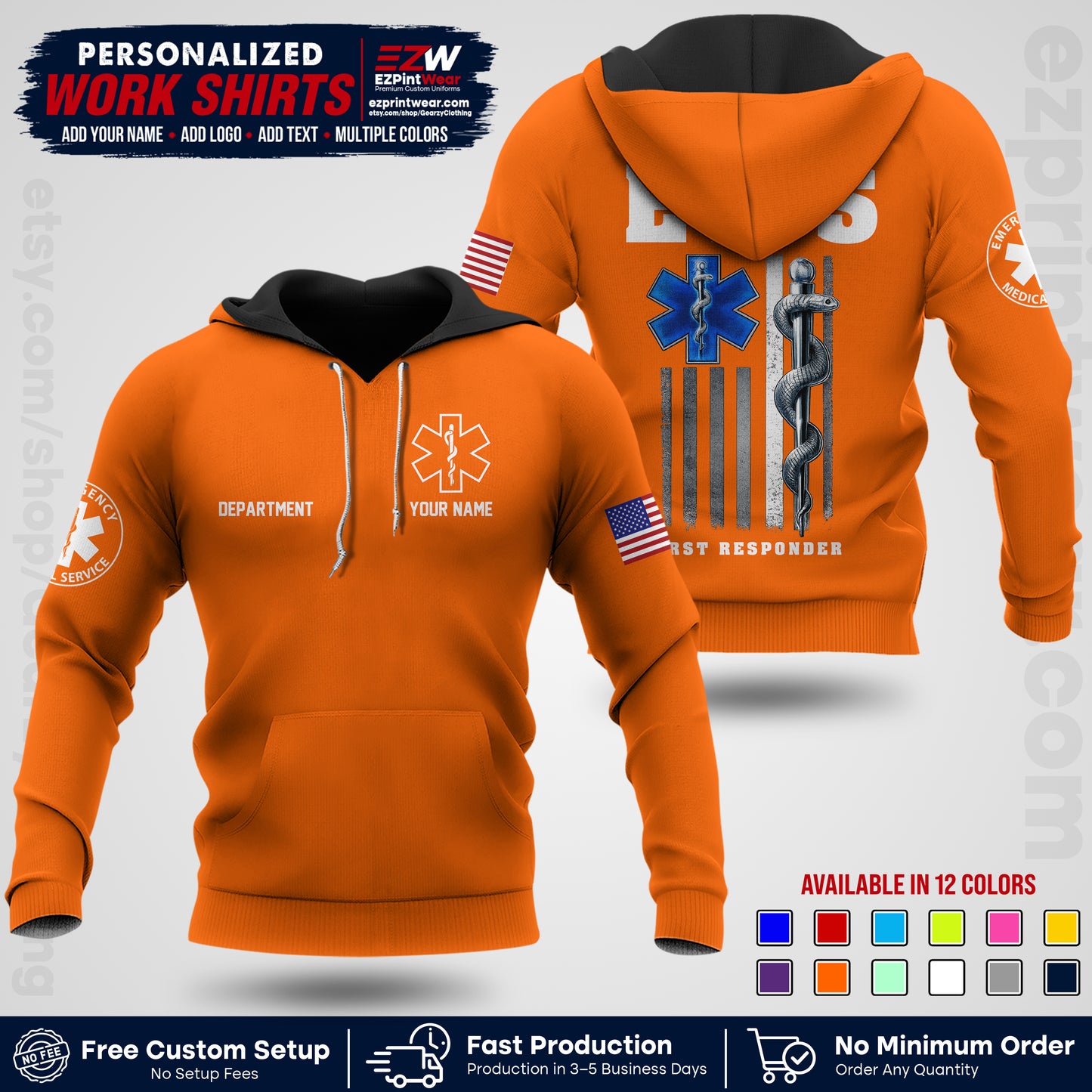 Custom EMS Shirt with Name, Logo & Text | EMS Team Uniform | First Responder Workwear EMSU03