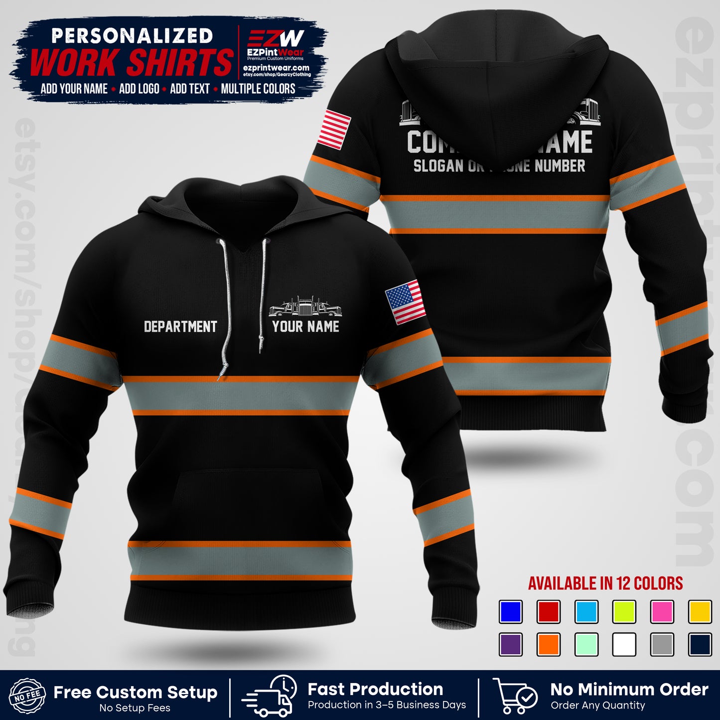 Personalized Truck Driver Workwear Uniform | Custom Safety Stripe Apparel | Non-Reflective Reflective Style Design TW04