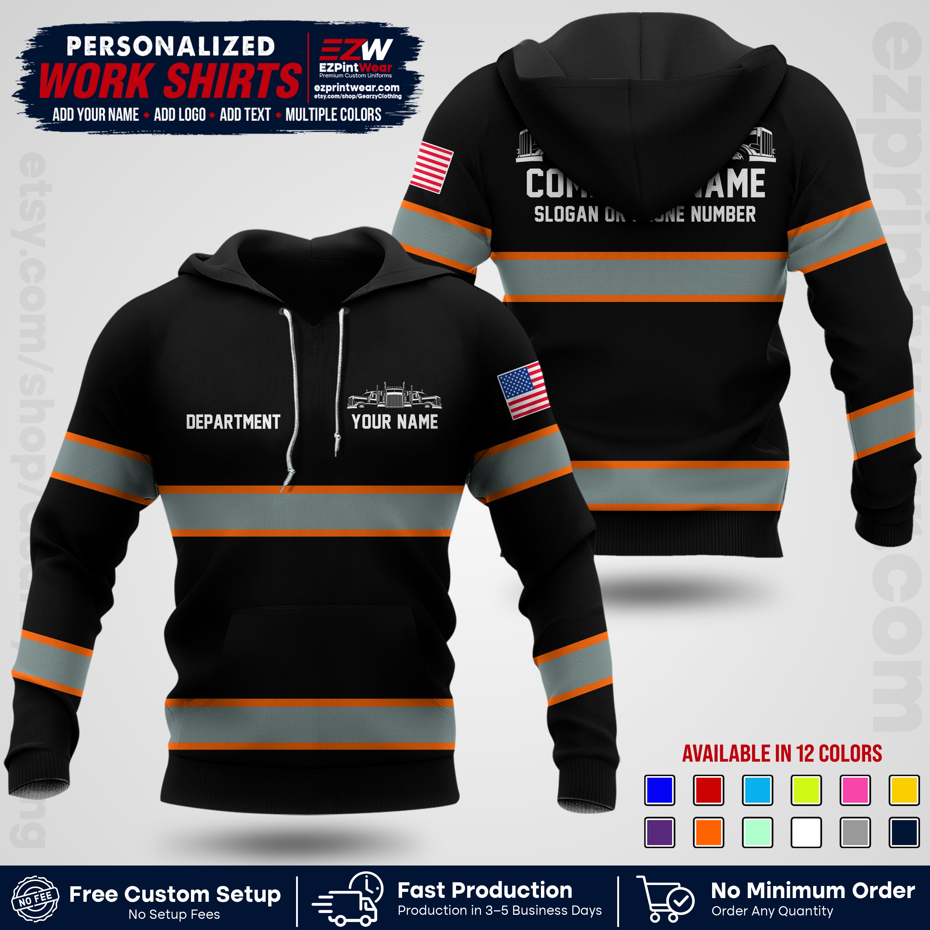 Personalized Truck Driver Workwear Uniform | Custom Safety Stripe Apparel | Non-Reflective Reflective Style Design TW04