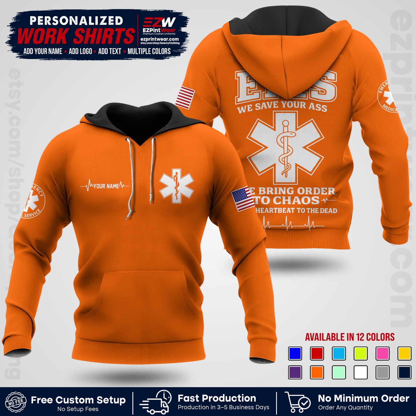 Custom EMS Shirt with Name, Logo & Text | EMS Team Uniform | First Responder Workwear EMSU05
