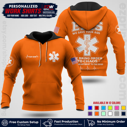 Custom EMS Shirt with Name, Logo & Text | EMS Team Uniform | First Responder Workwear EMSU05