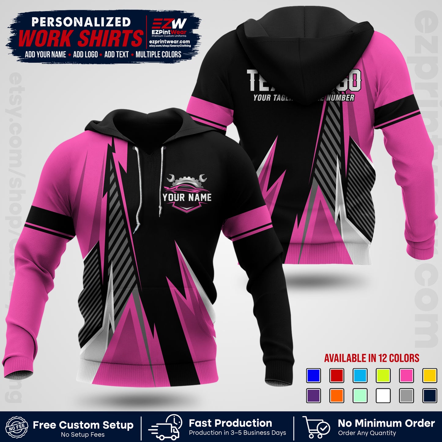 Custom Mechanic Work Shirt with Name, Logo & Text | Auto Shop Uniform | Workwear MCN 01