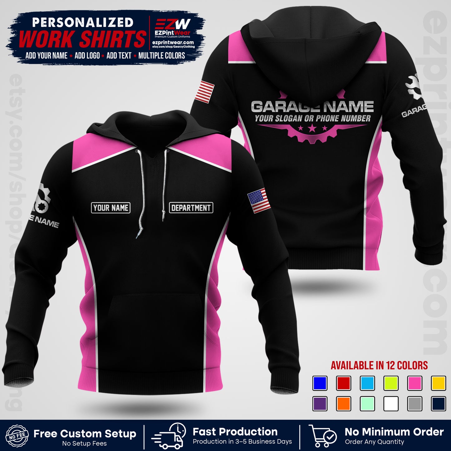Custom Mechanic Work Shirt with Name, Logo & Text | Auto Shop Uniform | Workwear MCN 07