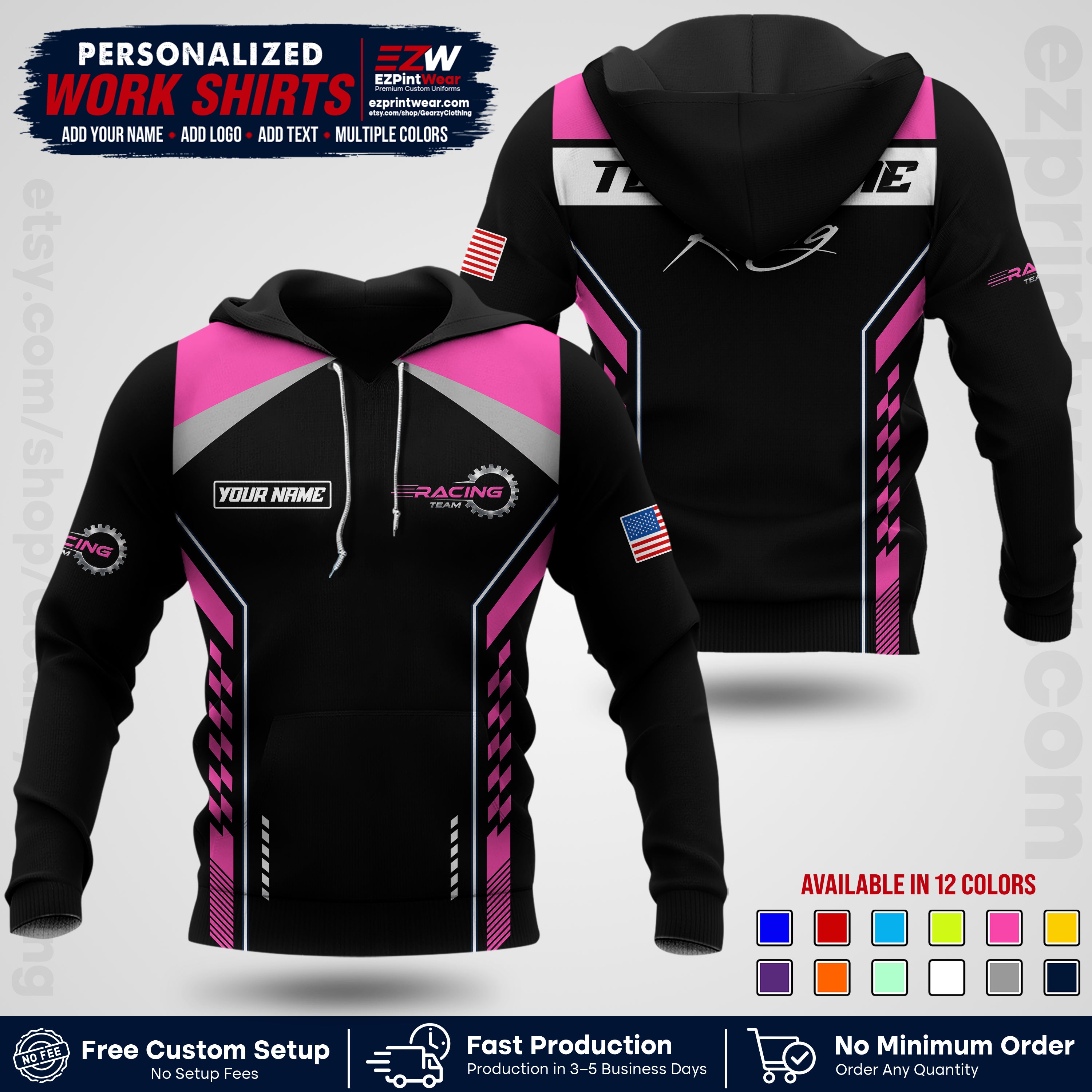 Custom Racing Shirt with Name, Logo & Text | Race Team Uniform | Crew Apparel RC13