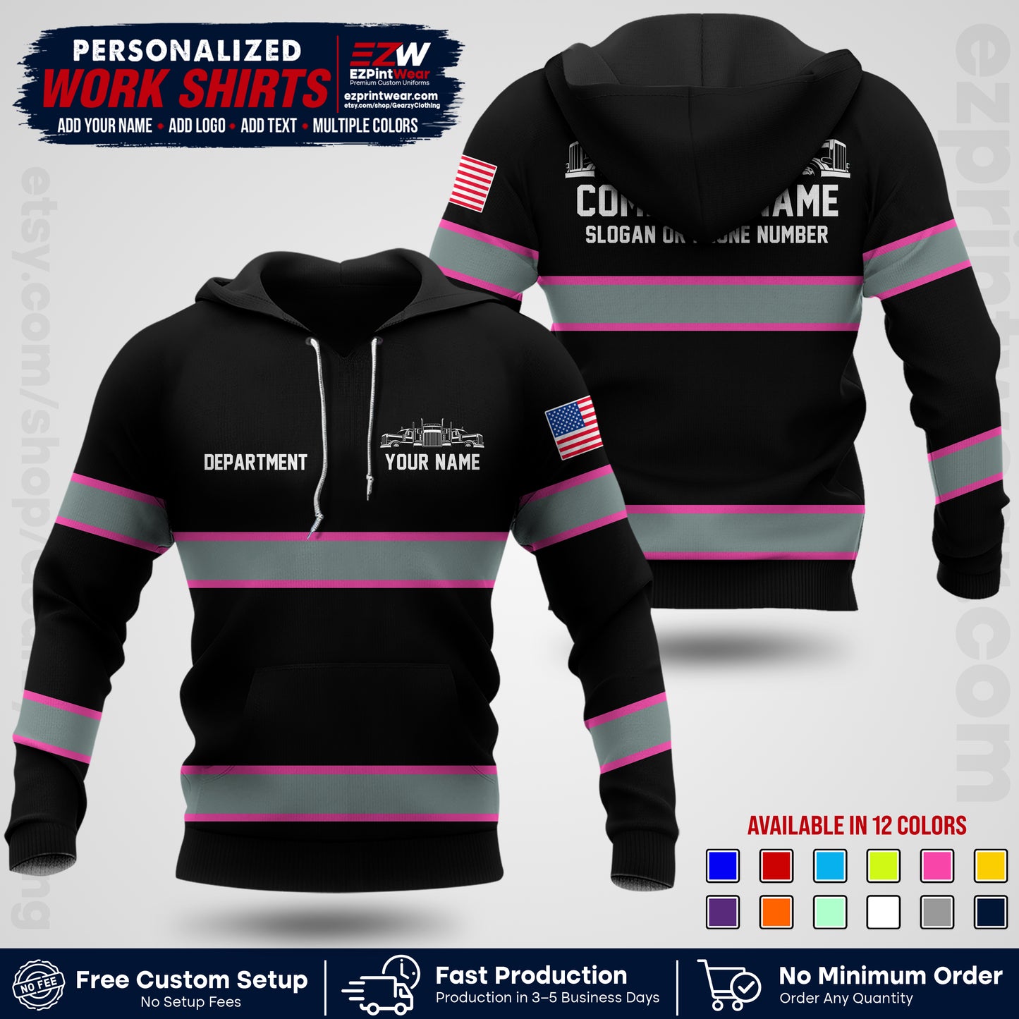 Personalized Truck Driver Workwear Uniform | Custom Safety Stripe Apparel | Non-Reflective Reflective Style Design TW04