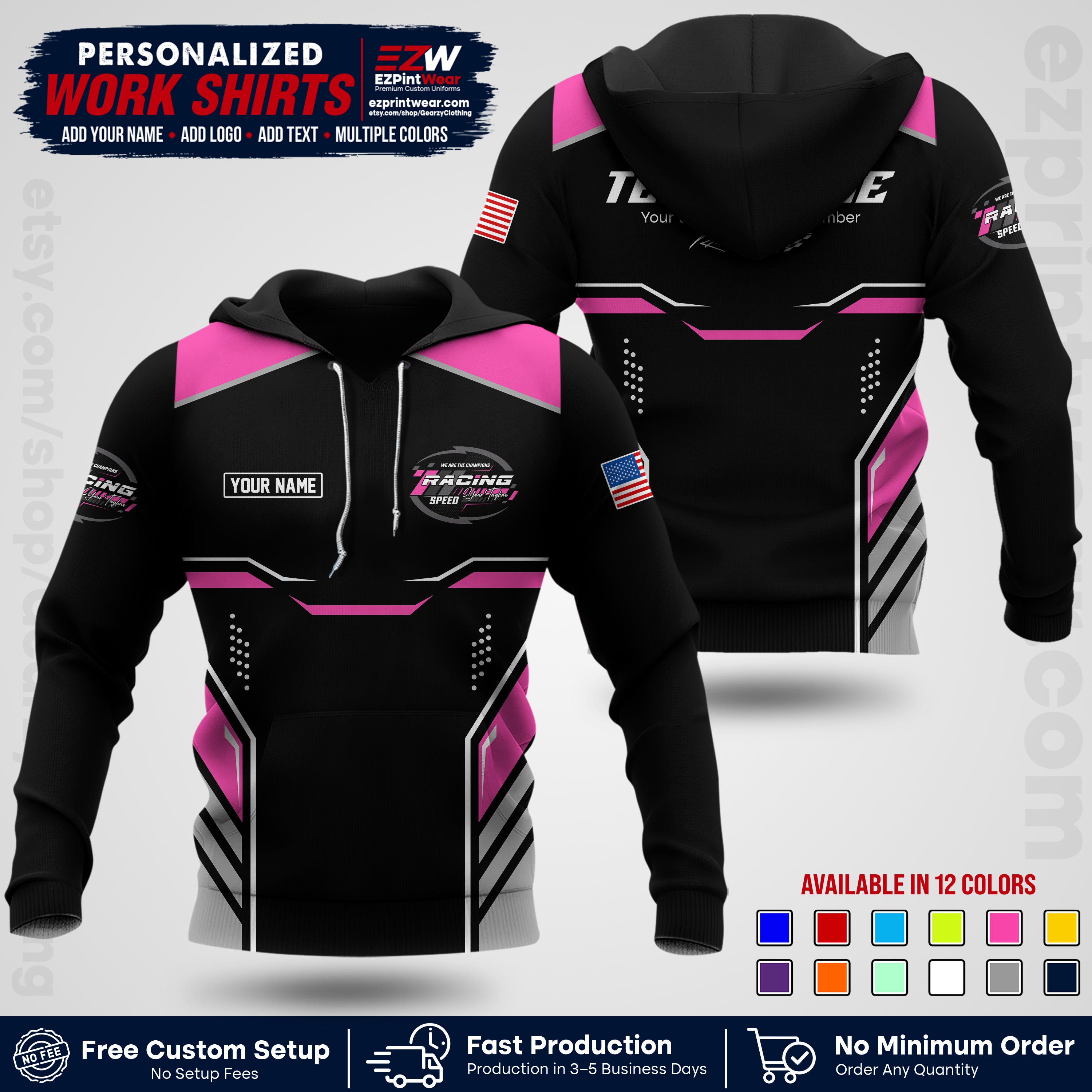 Custom Racing Shirt with Name, Logo & Text | Race Team Uniform | Crew Apparel RC10