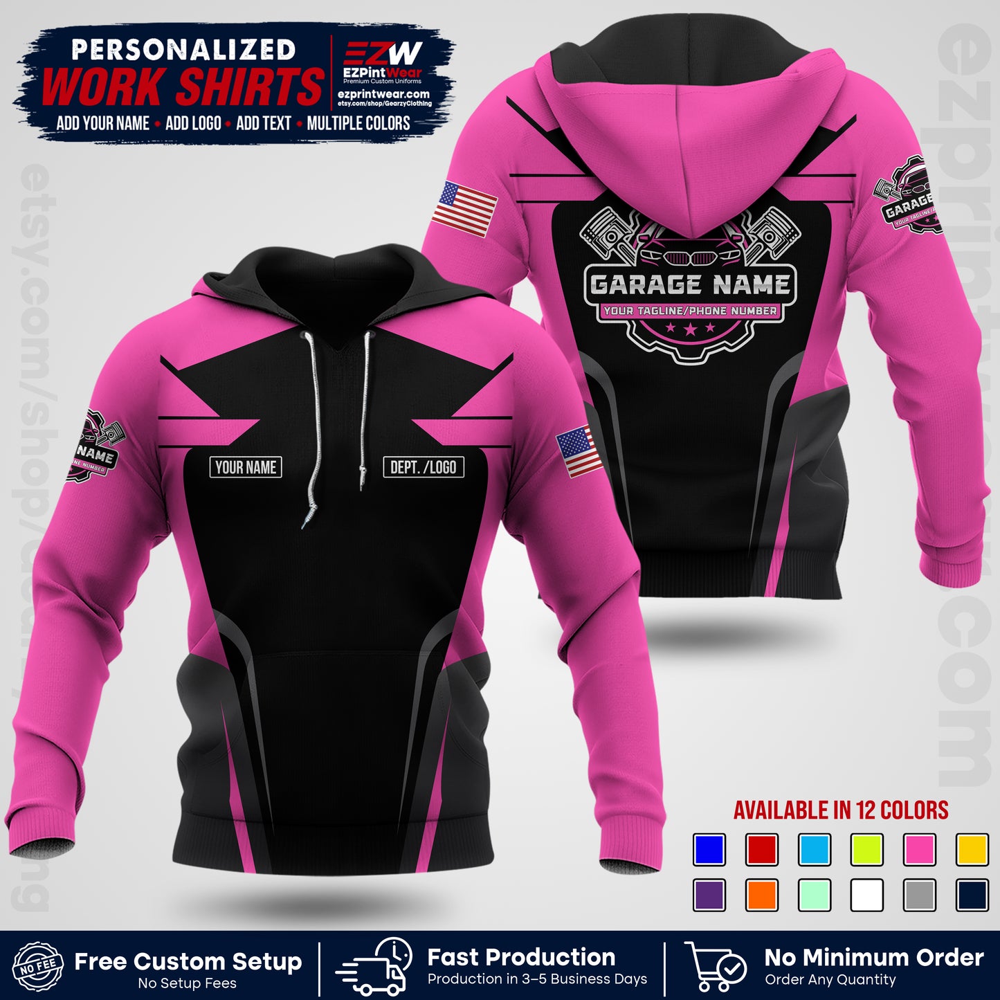 Custom Mechanic Work Shirt with Name, Logo & Text | Auto Shop Uniform | Workwear MCN 04