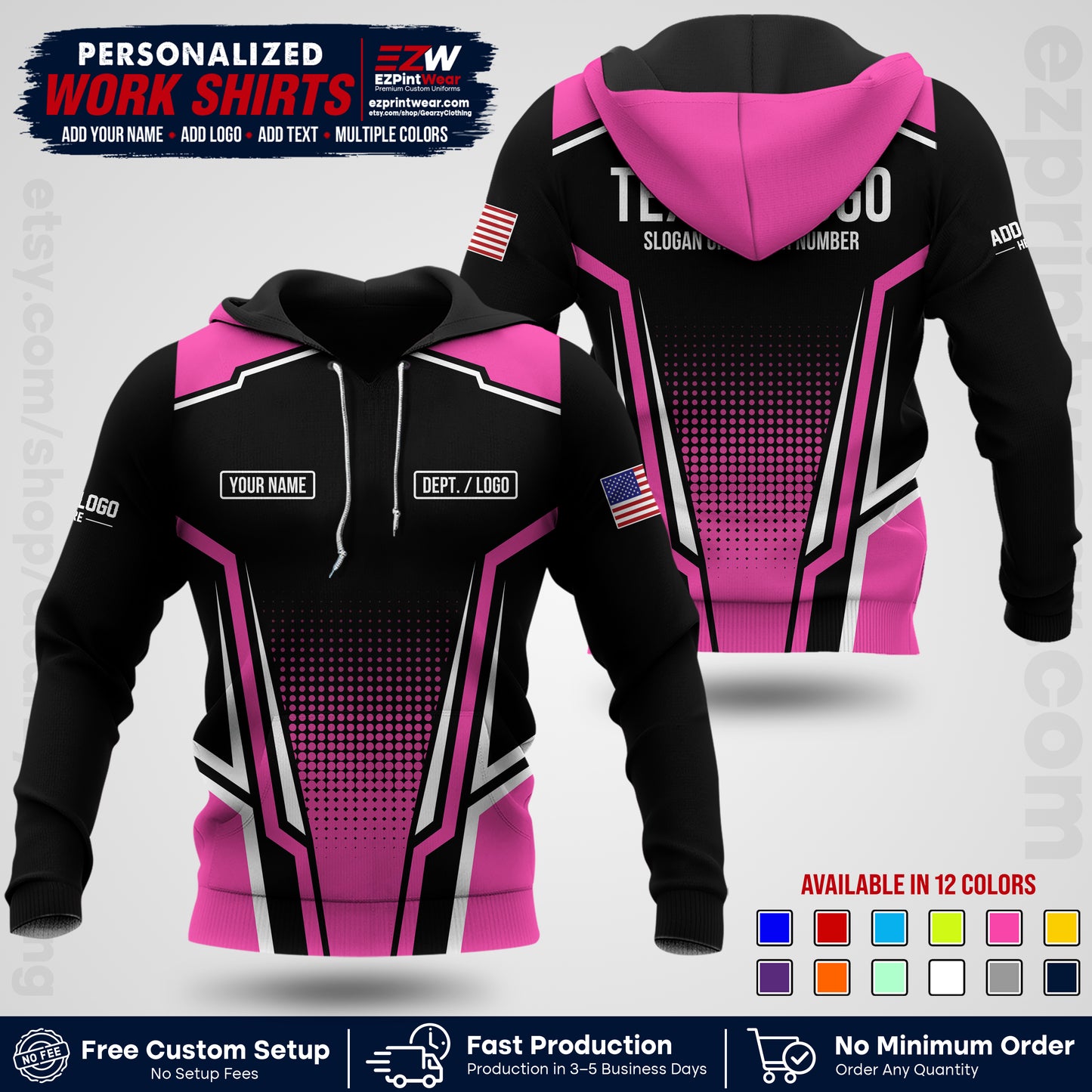Custom All Over Print Work Uniform Shirt with Name, Logo & Text | Custom Hawaiian Shirt | Company Shirt | Employee Uniform UNF17
