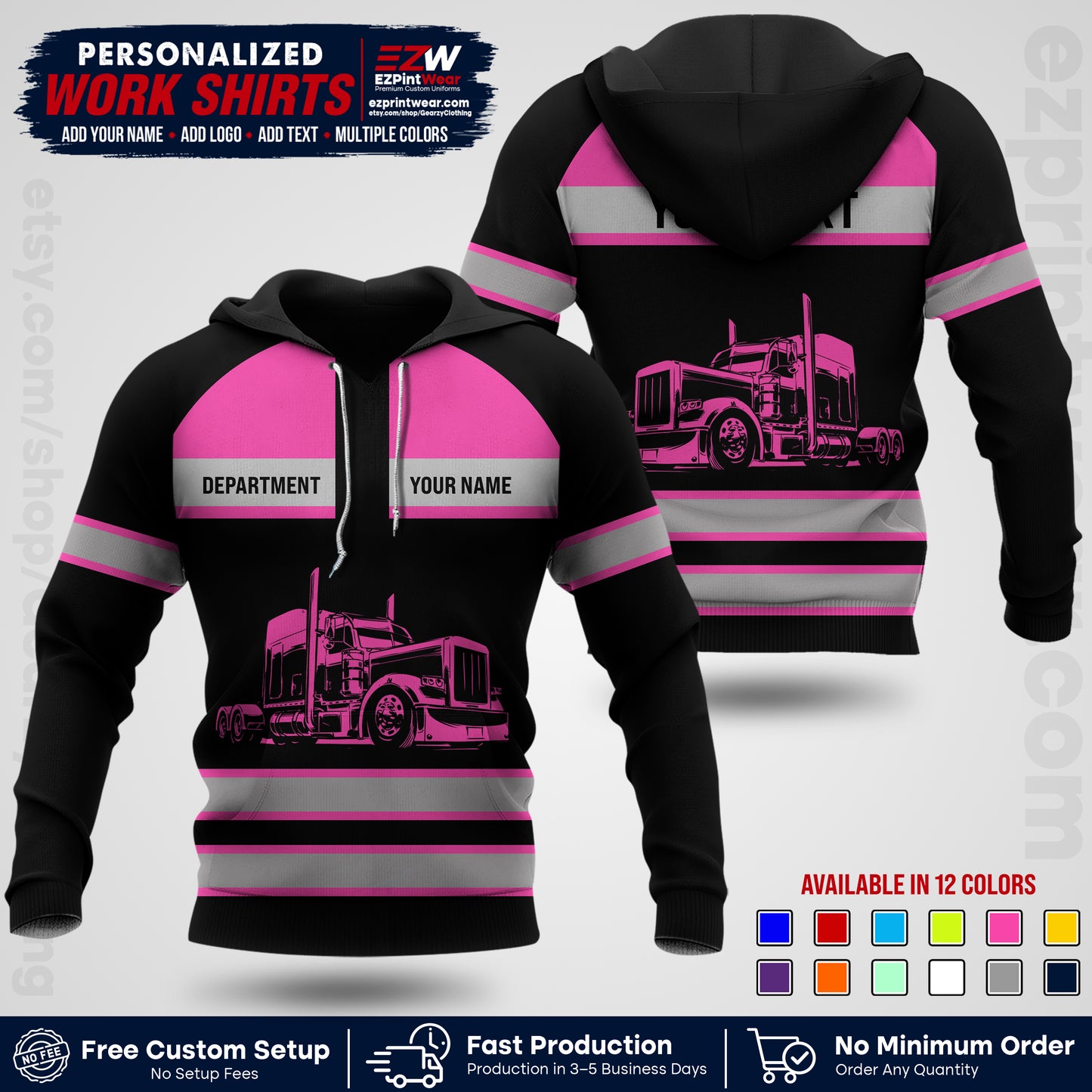 Personalized Truck Driver Workwear Uniform | Custom Safety Stripe Apparel | Non-Reflective Reflective Style Design TW02