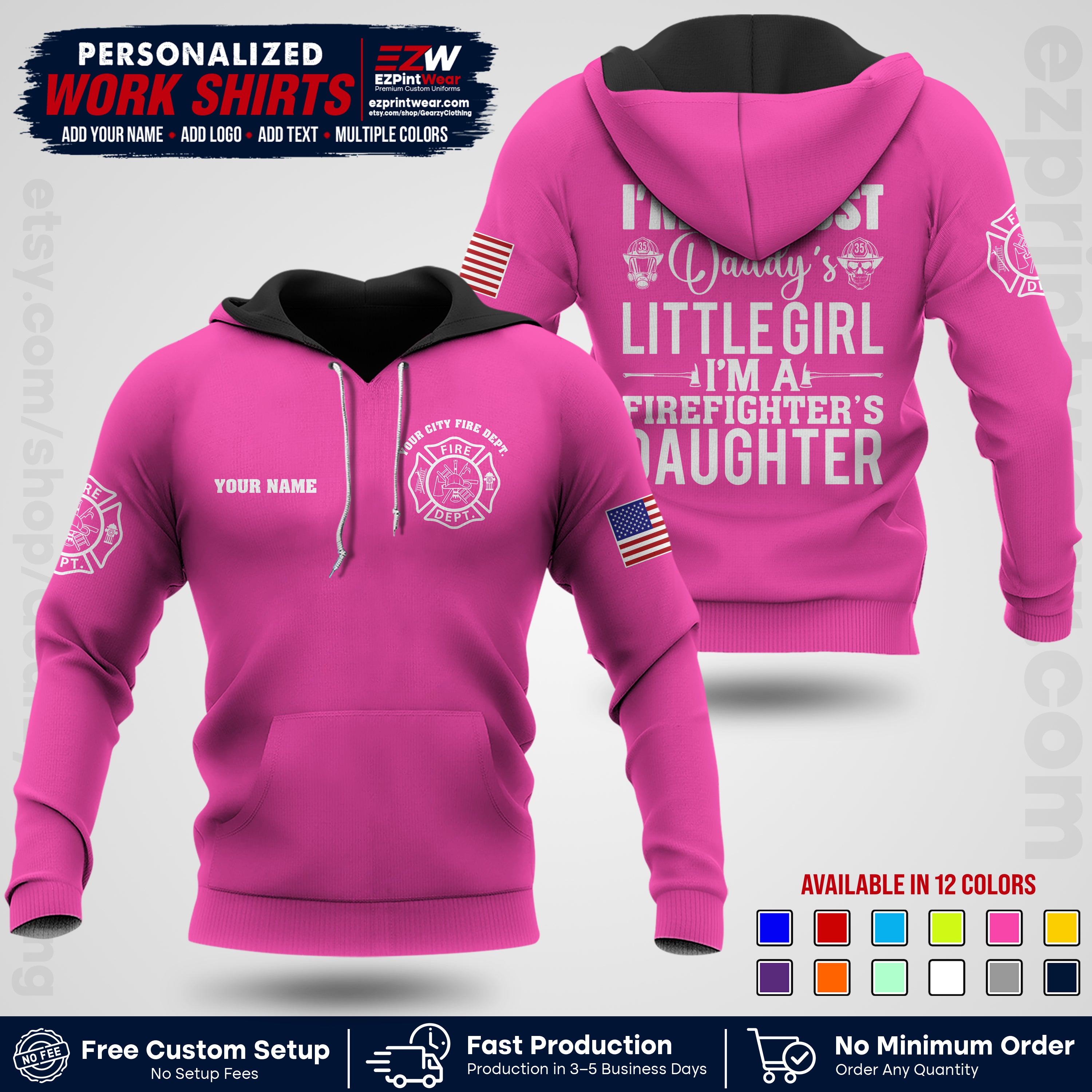 Custom Fire Department Shirt with Name, City Logo & Text | Firefighter Uniform | Button Up Work Shirt FF08