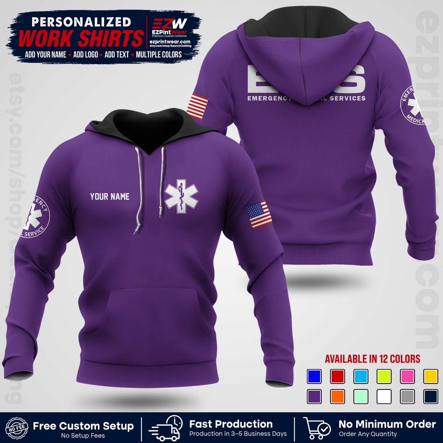 Custom EMS Shirt with Name, Logo & Text | EMS Team Uniform | First Responder Workwear EMSU01