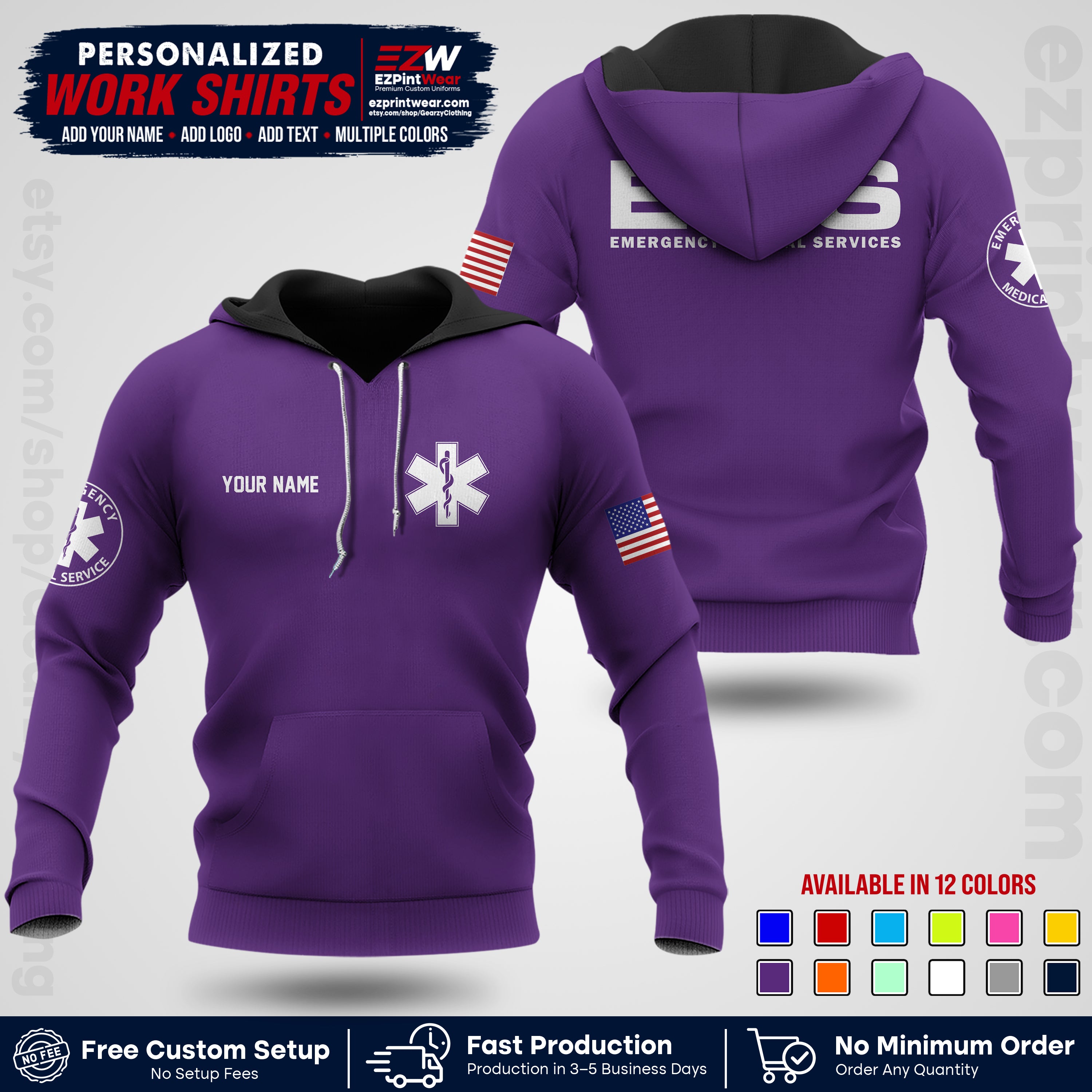 Custom EMS Shirt with Name, Logo & Text | EMS Team Uniform | First Responder Workwear EMSU01