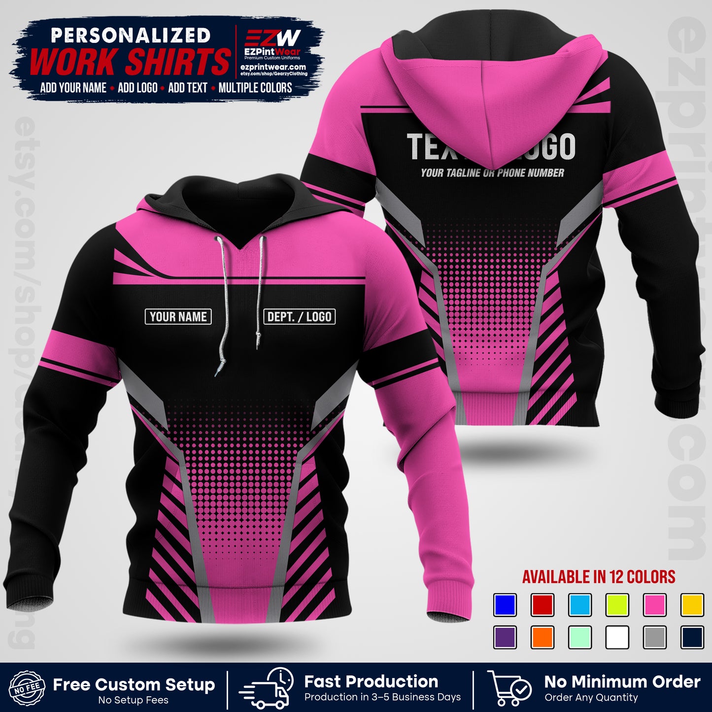 Custom All Over Print Work Uniform Shirt with Name, Logo & Text | Custom Hawaiian Shirt | Company Shirt | Employee Uniform UNF08