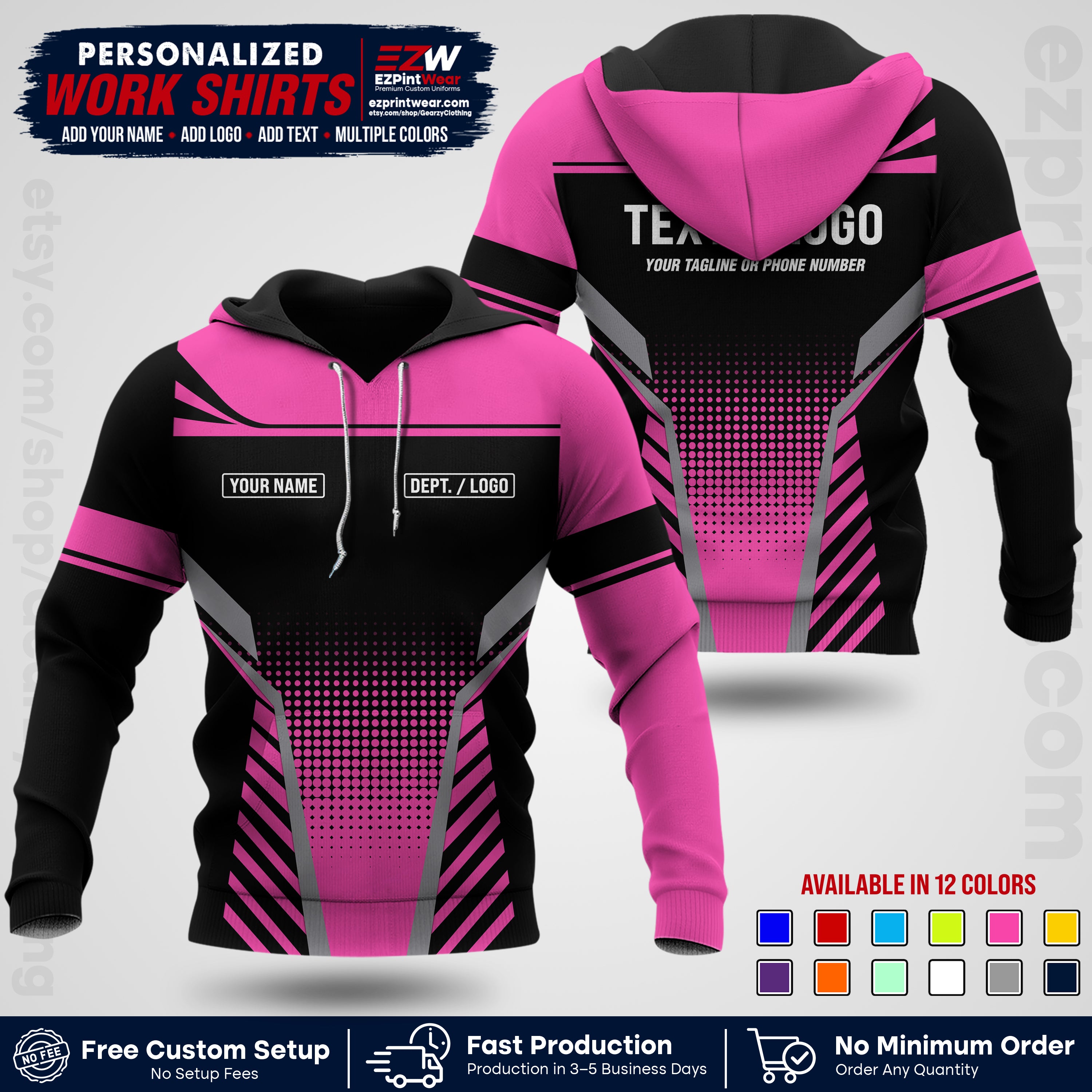 Custom All Over Print Work Uniform Shirt with Name, Logo & Text | Custom Hawaiian Shirt | Company Shirt | Employee Uniform UNF08