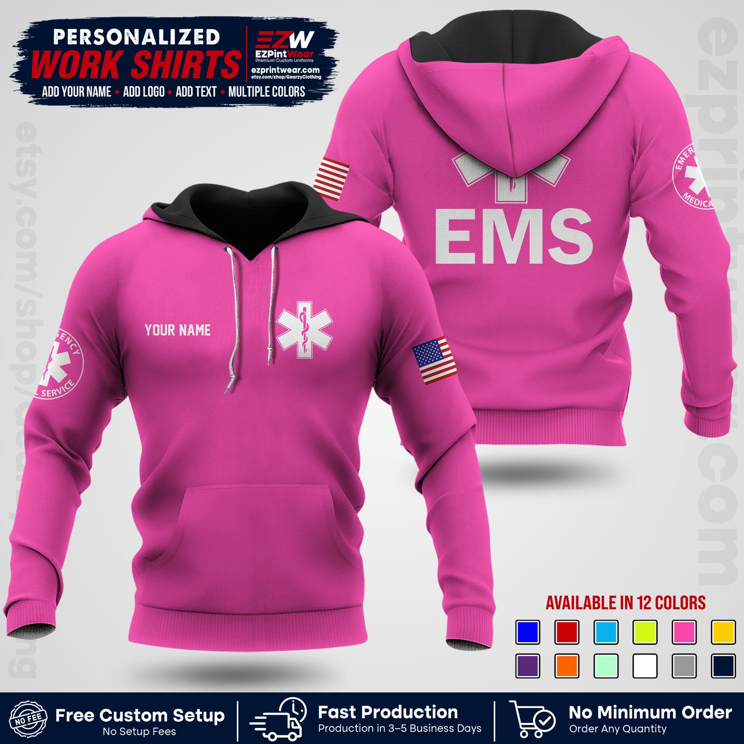 Custom EMS Shirt with Name, Logo & Text | EMS Team Uniform | First Responder Workwear EMSU02